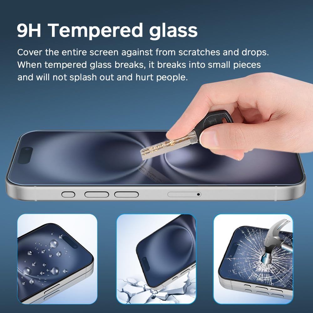 GLASS-M [2 Pack] Blue Light Blocking Screen Protector for iPhone 16 Plus, Anti-Blue Ray Tempered Glass, Blue Light Blocker Eye Protection Easy to Install with Frame