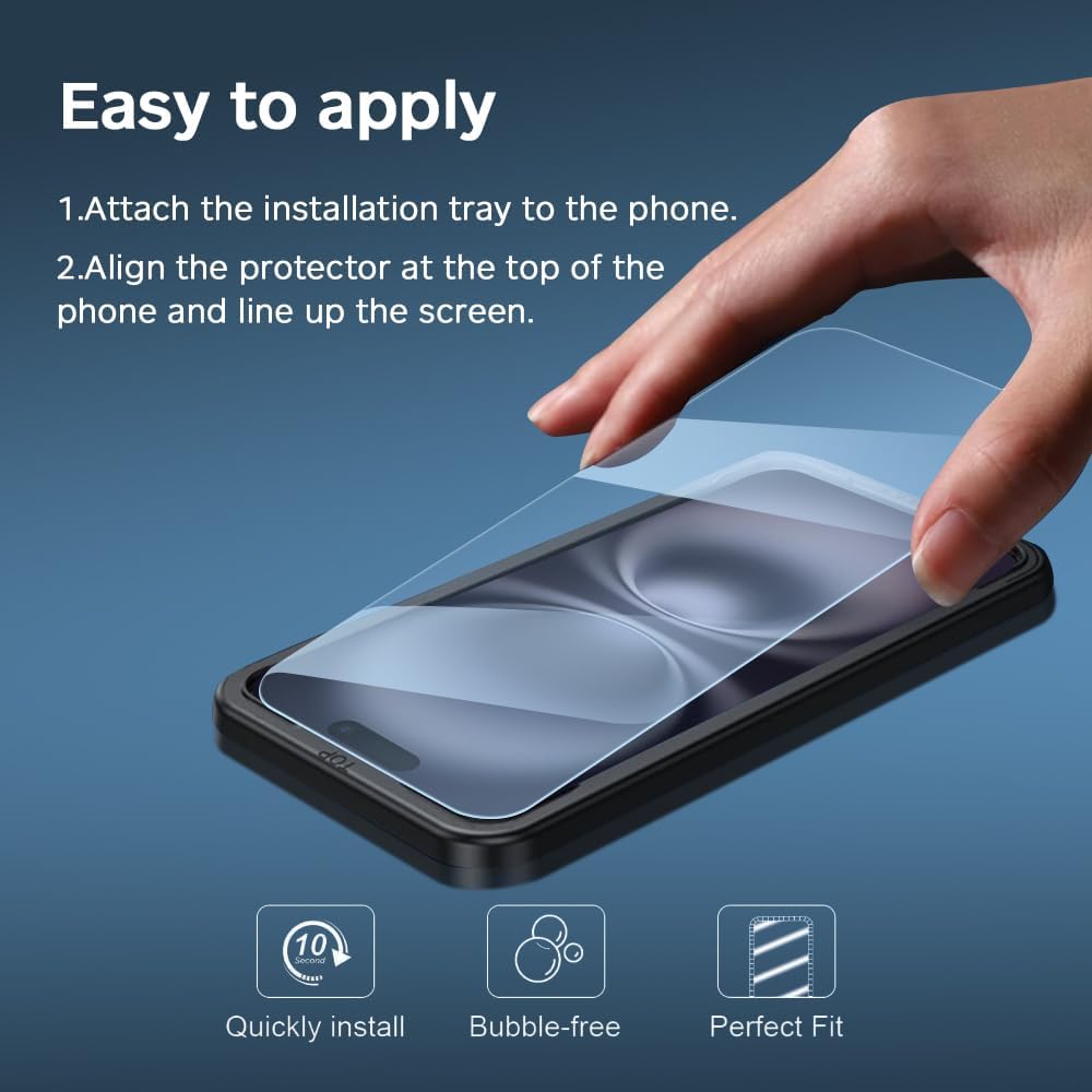 GLASS-M [2 Pack] Blue Light Blocking Screen Protector for iPhone 16 Plus, Anti-Blue Ray Tempered Glass, Blue Light Blocker Eye Protection Easy to Install with Frame