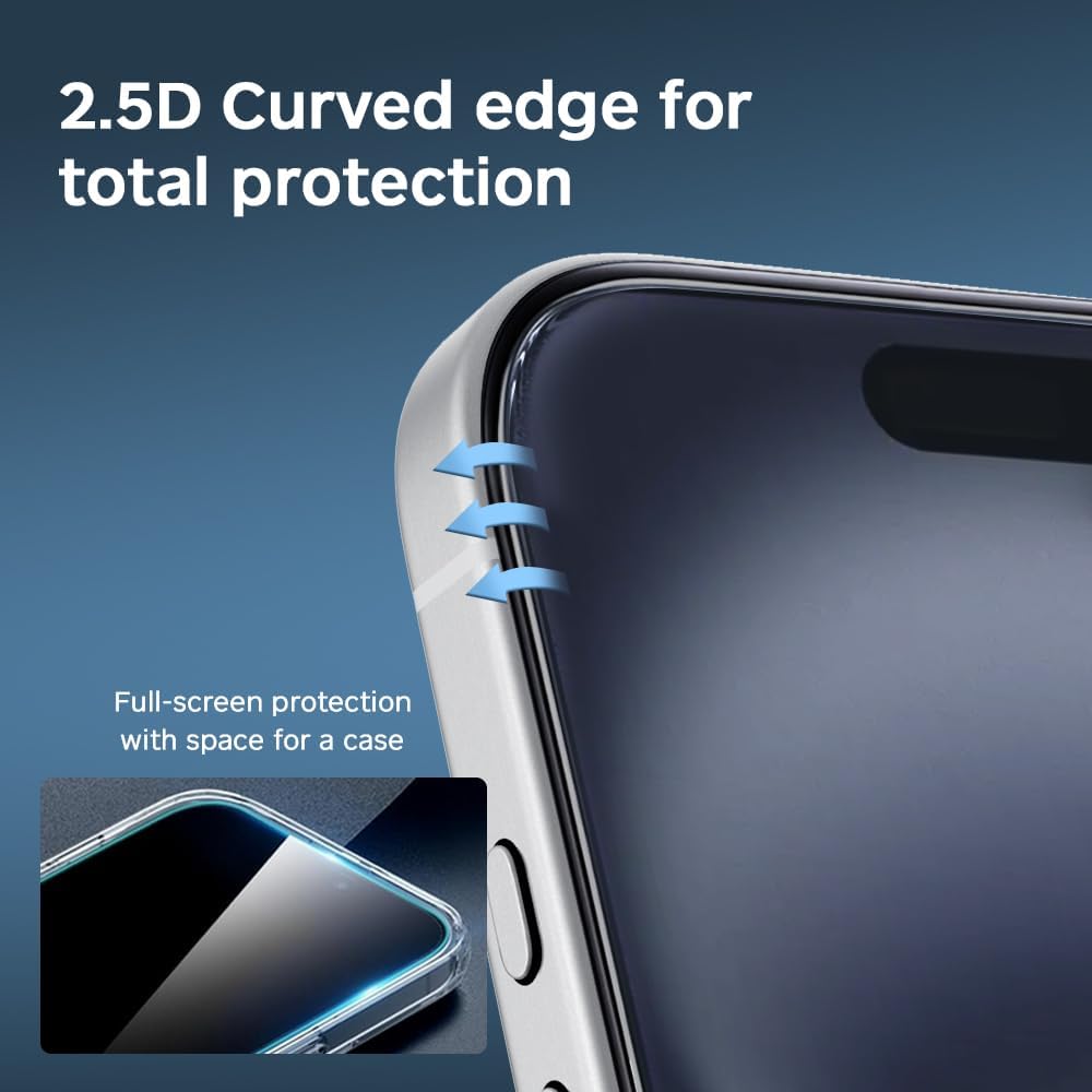 GLASS-M [2 Pack] Blue Light Blocking Screen Protector for iPhone 16 Plus, Anti-Blue Ray Tempered Glass, Blue Light Blocker Eye Protection Easy to Install with Frame