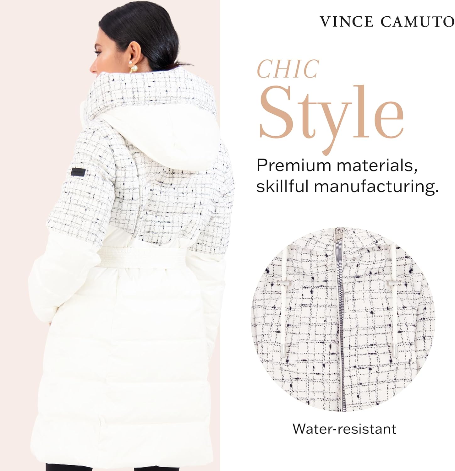 Vince Camuto Hooded Womens Puffer Jacket Womens Winter Coat with Removable Belt, Black · v9