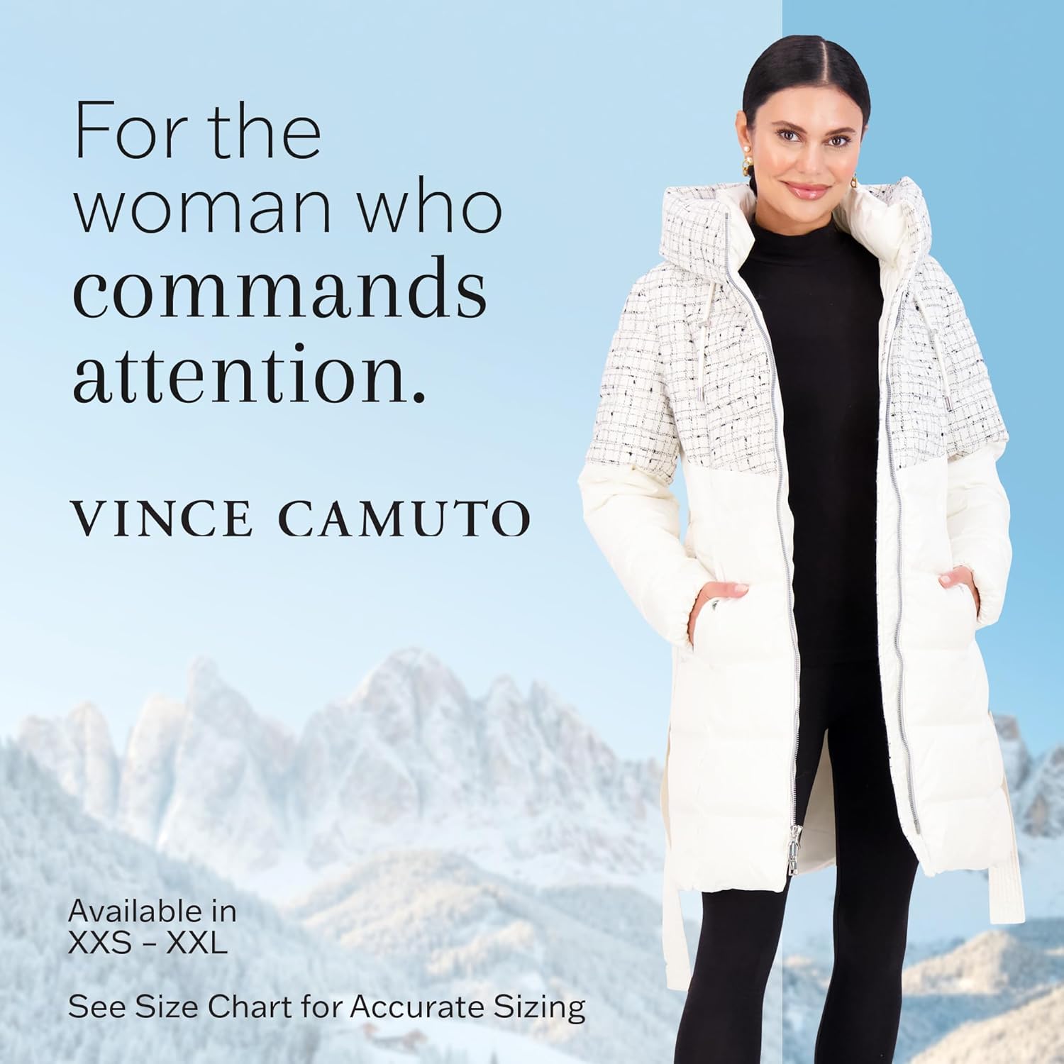 Vince Camuto Hooded Womens Puffer Jacket Womens Winter Coat with Removable Belt, Black · v9