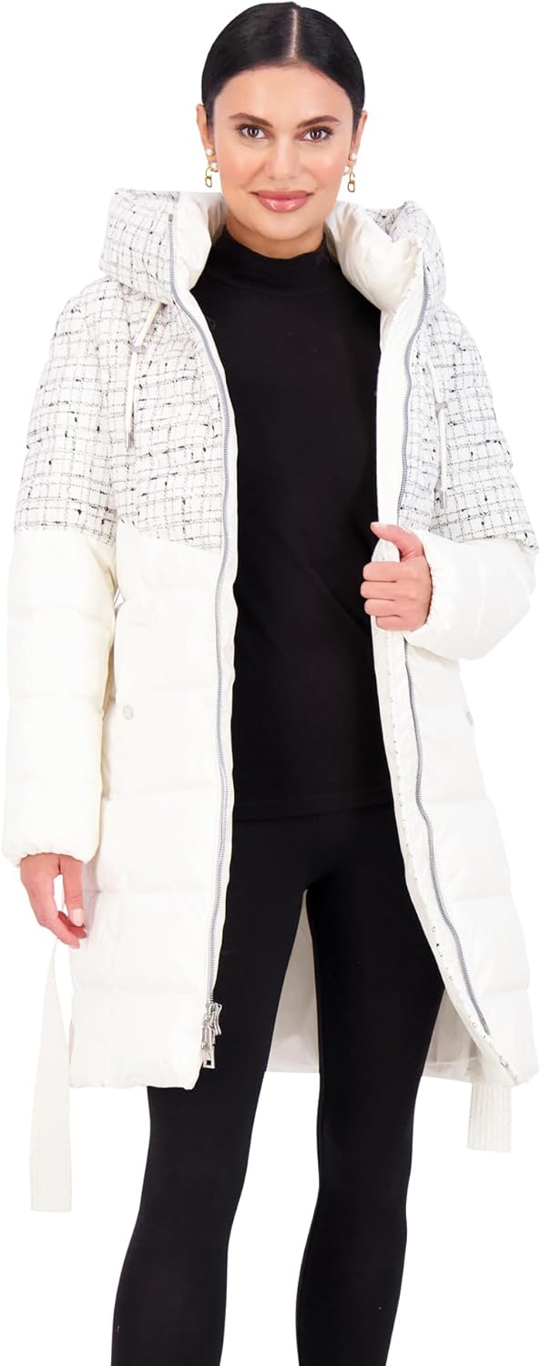 Vince Camuto Hooded Womens Puffer Jacket Womens Winter Coat with Removable Belt, Black · v9