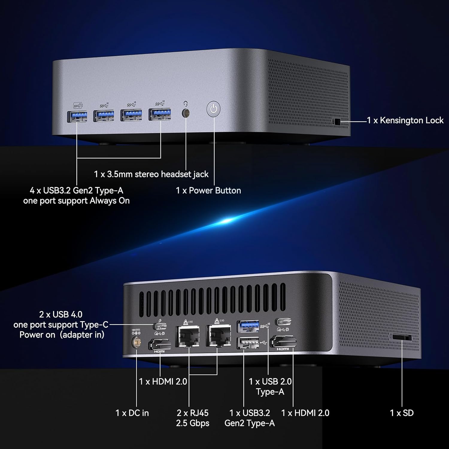 GEEKOM GT1 Mega AI Mini PC,14th Gen Intel Core Ultra U9-185H Processor (16C/22T,up to 5.1 GHz),32GB DDR5 2TB PCIe Gen4 SSD,Mini Desktop Computers Windows 11 Pro,WiFi 7/BT 5.4/Dual 2.5G LAN/USB4.0/8K · v7