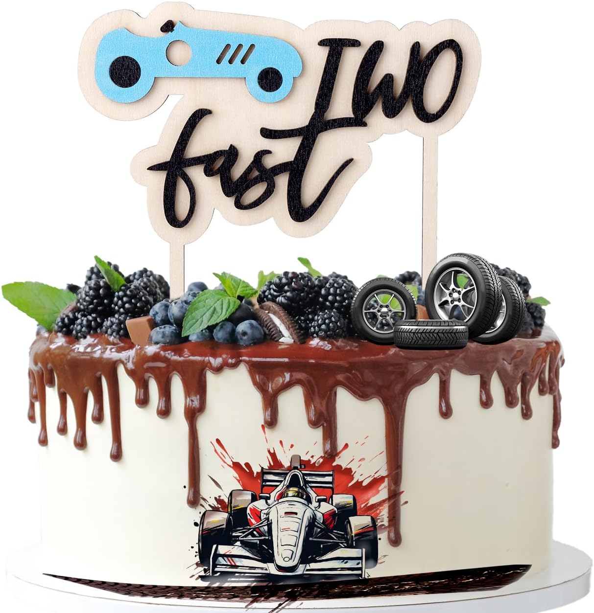 Two Fast Birthday Cake Topper, Race Car Theme Cake Topper Race Car Theme Cake Topper for Birthday Party Decorations Birthday Flag Sign Supplies · v5