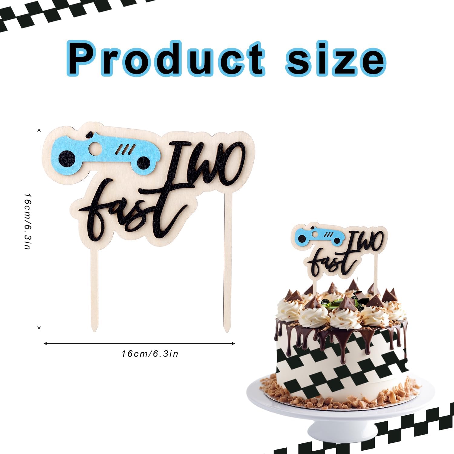 Two Fast Birthday Cake Topper, Race Car Theme Cake Topper Race Car Theme Cake Topper for Birthday Party Decorations Birthday Flag Sign Supplies · v5