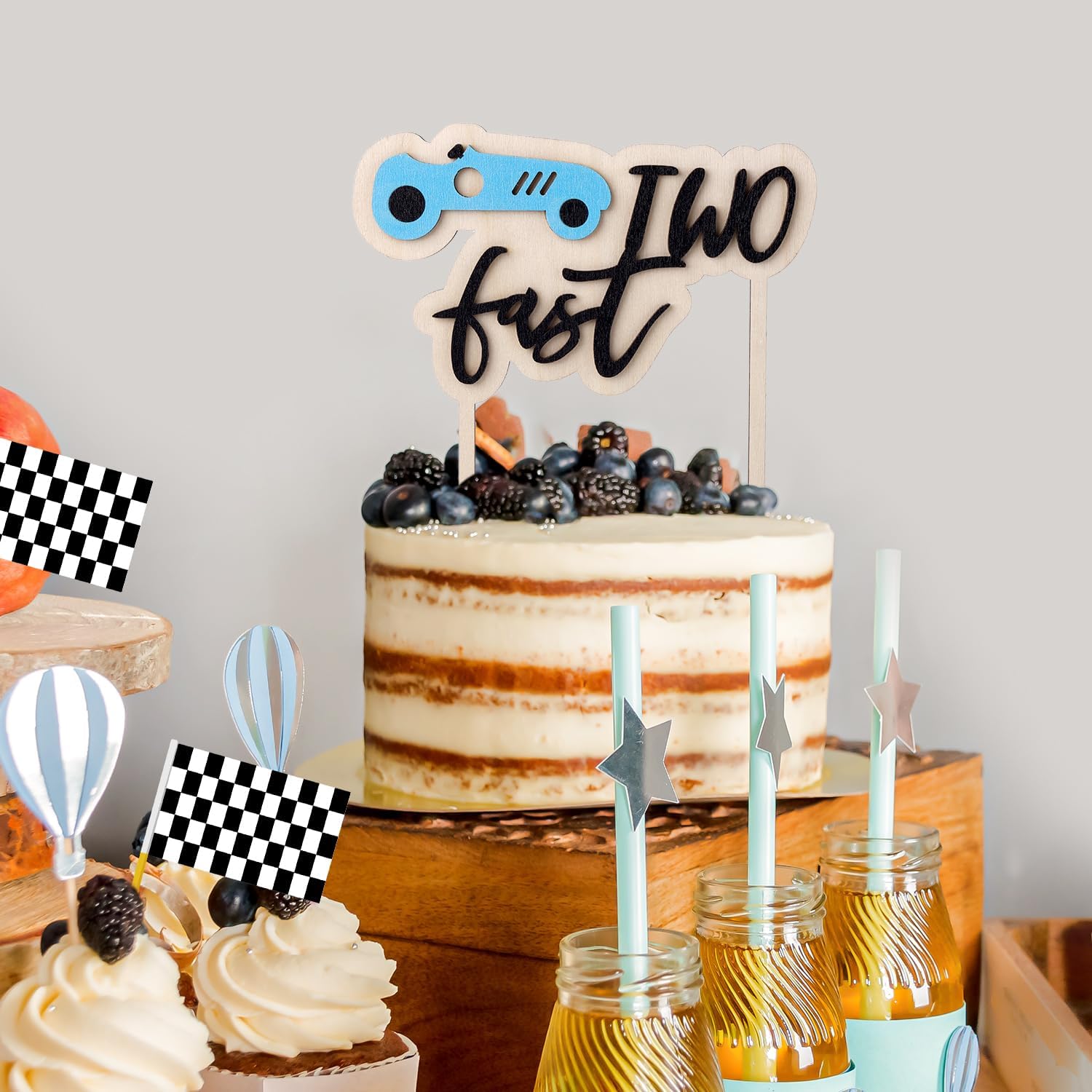 Two Fast Birthday Cake Topper, Race Car Theme Cake Topper Race Car Theme Cake Topper for Birthday Party Decorations Birthday Flag Sign Supplies · v5