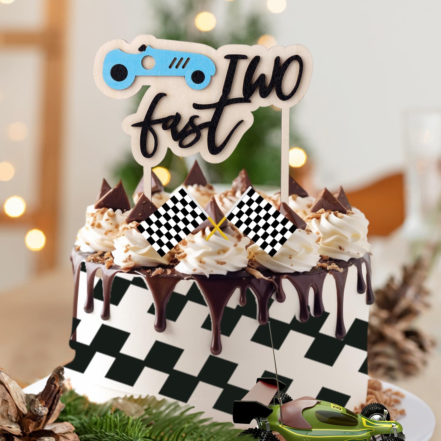 Two Fast Birthday Cake Topper, Race Car Theme Cake Topper Race Car Theme Cake Topper for Birthday Party Decorations Birthday Flag Sign Supplies · v5