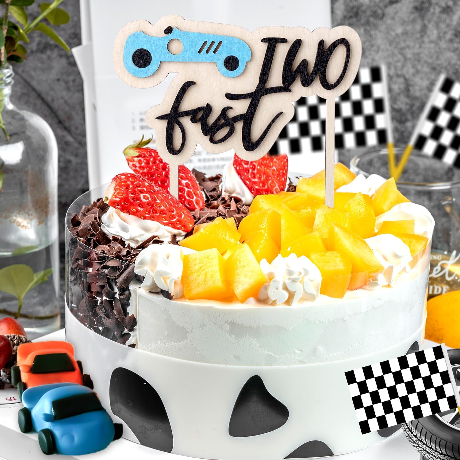 Two Fast Birthday Cake Topper, Race Car Theme Cake Topper Race Car Theme Cake Topper for Birthday Party Decorations Birthday Flag Sign Supplies · v5
