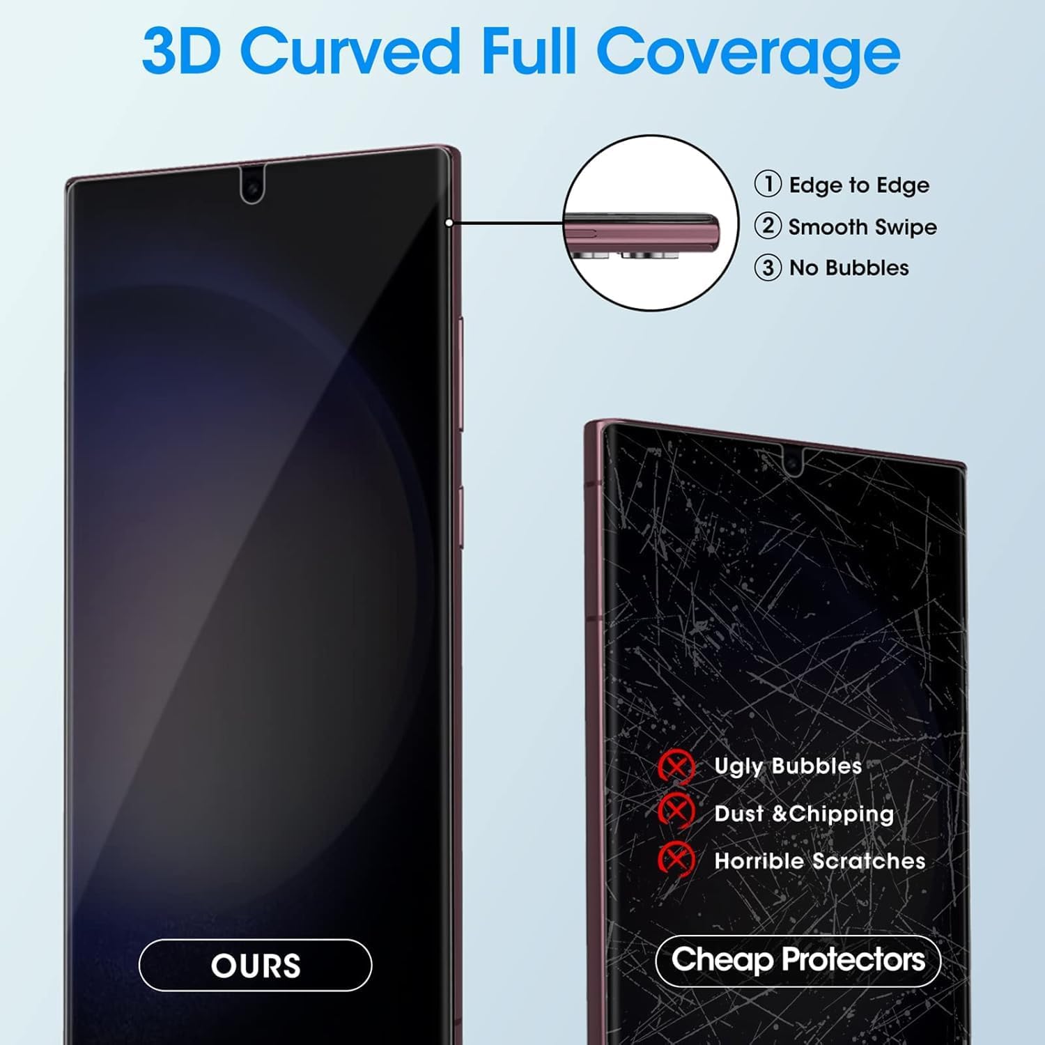 2 Pack Galaxy S23 Ultra Privacy Screen Protector 3D Curved Edge Tempered Glass 100% Fingerprint Unlocking,Scratch  Impact Protection HD