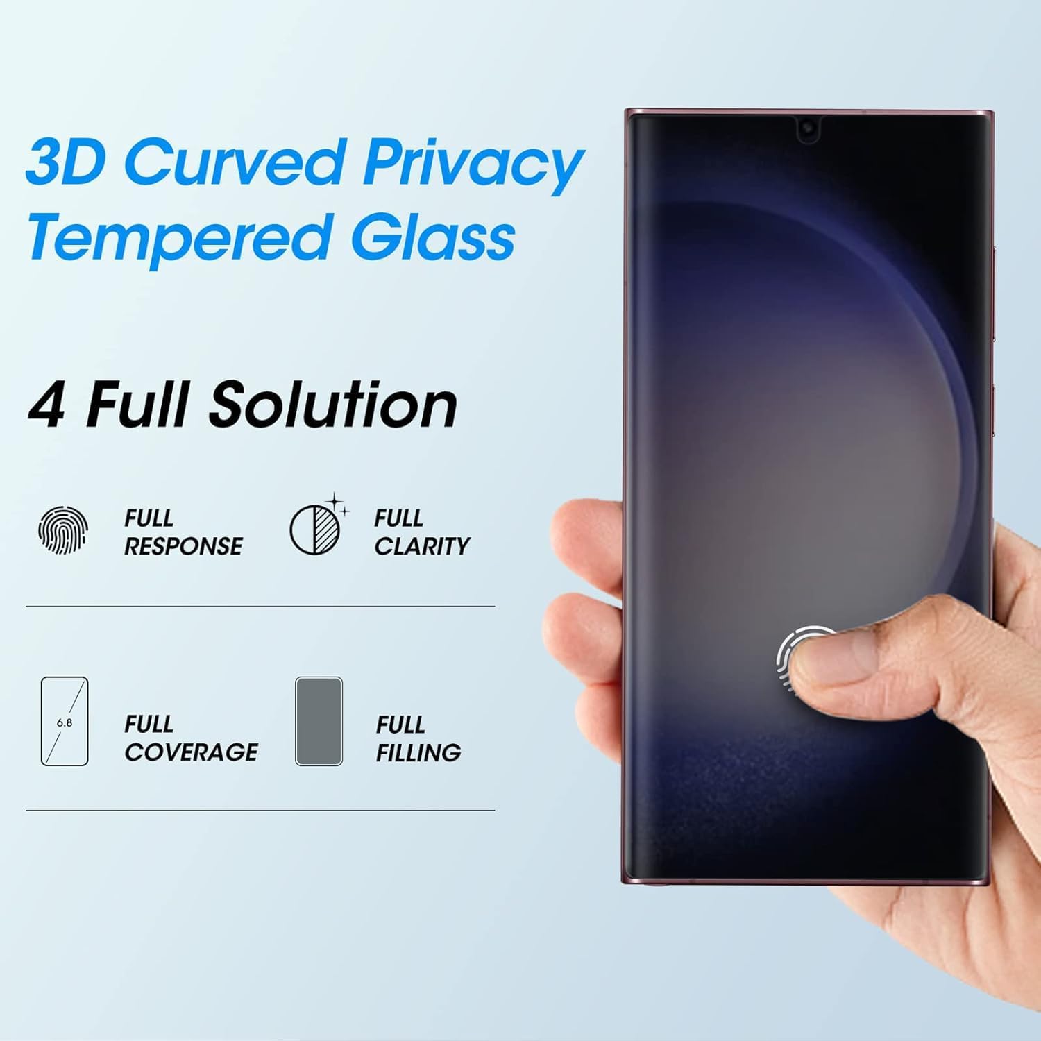 2 Pack Galaxy S23 Ultra Privacy Screen Protector 3D Curved Edge Tempered Glass 100% Fingerprint Unlocking,Scratch  Impact Protection HD