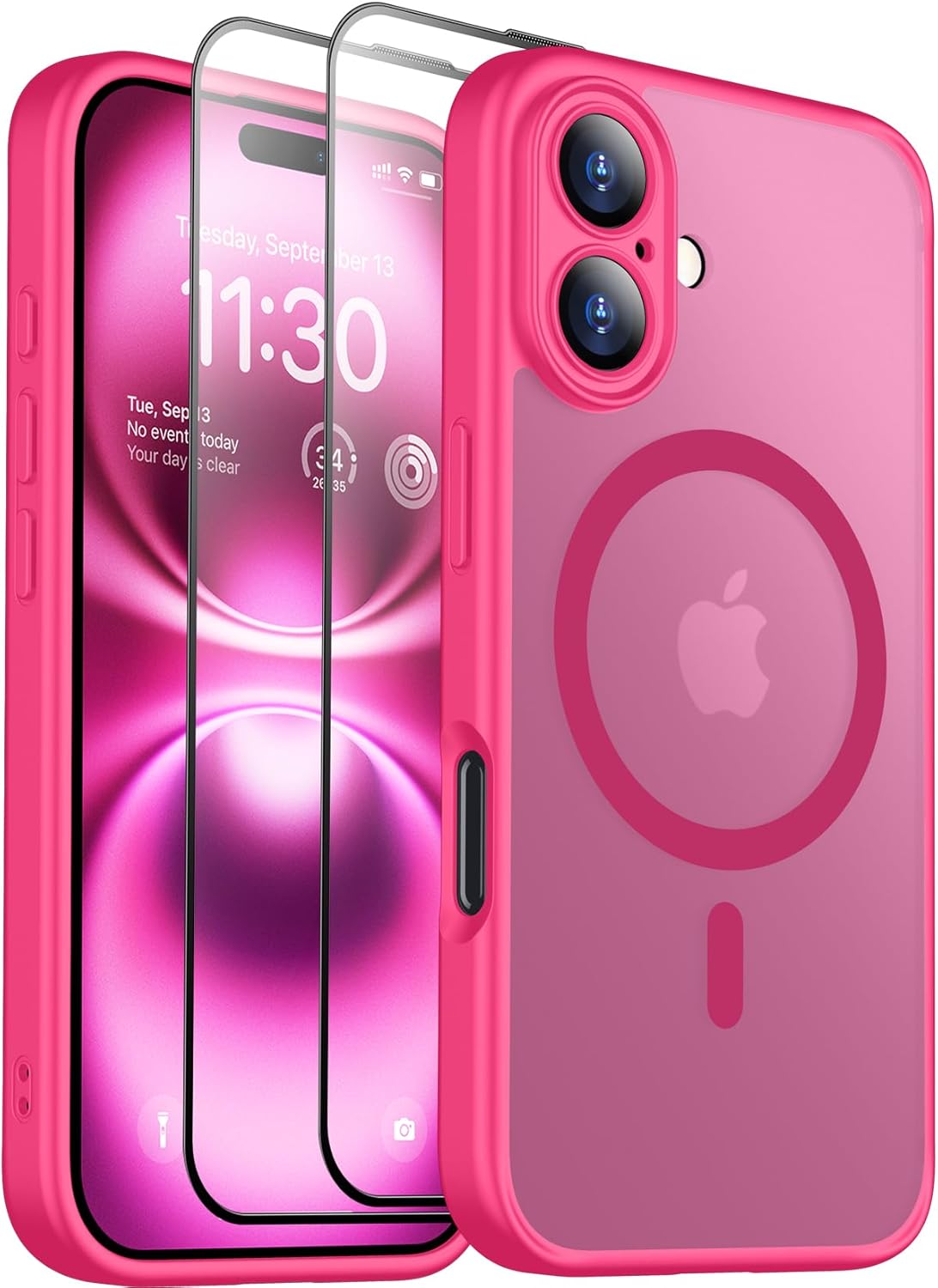 SPIDERCASE Designed for iPhone 16 Hülle, magnetisch, lichtdurchlässig [2 Displayschutzfolien aus gehärtetem Glas mit voller Abdeckung] [Umfassender Kameraschutz] Anti-Fingerabdruck, kratzfest, für iPhone 16 6,1 Zoll, Rosenrot