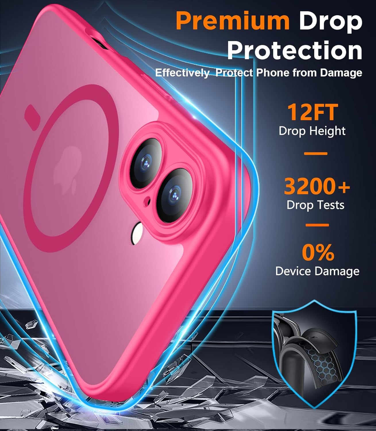 SPIDERCASE Designed for iPhone 16 Hülle, magnetisch, lichtdurchlässig [2 Displayschutzfolien aus gehärtetem Glas mit voller Abdeckung] [Umfassender Kameraschutz] Anti-Fingerabdruck, kratzfest, für iPhone 16 6,1 Zoll, Rosenrot