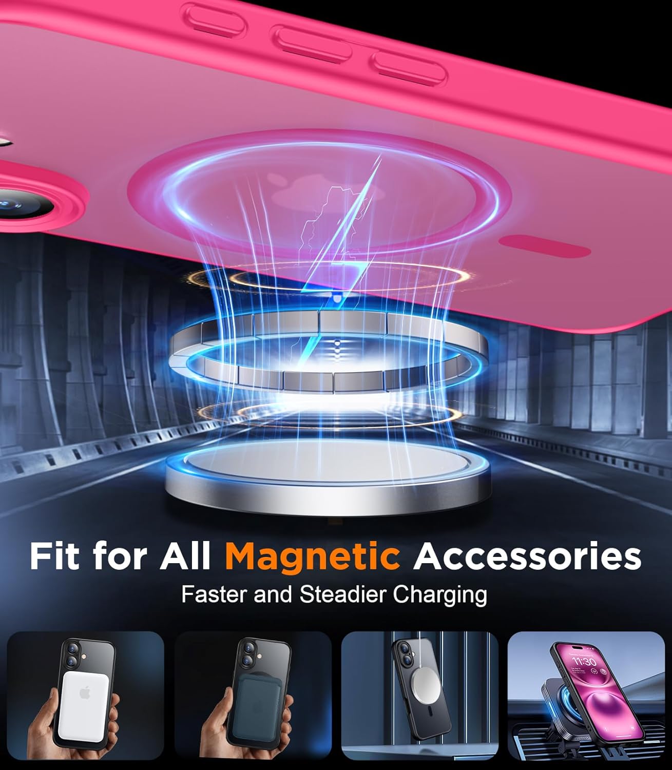 SPIDERCASE Designed for iPhone 16 Hülle, magnetisch, lichtdurchlässig [2 Displayschutzfolien aus gehärtetem Glas mit voller Abdeckung] [Umfassender Kameraschutz] Anti-Fingerabdruck, kratzfest, für iPhone 16 6,1 Zoll, Rosenrot