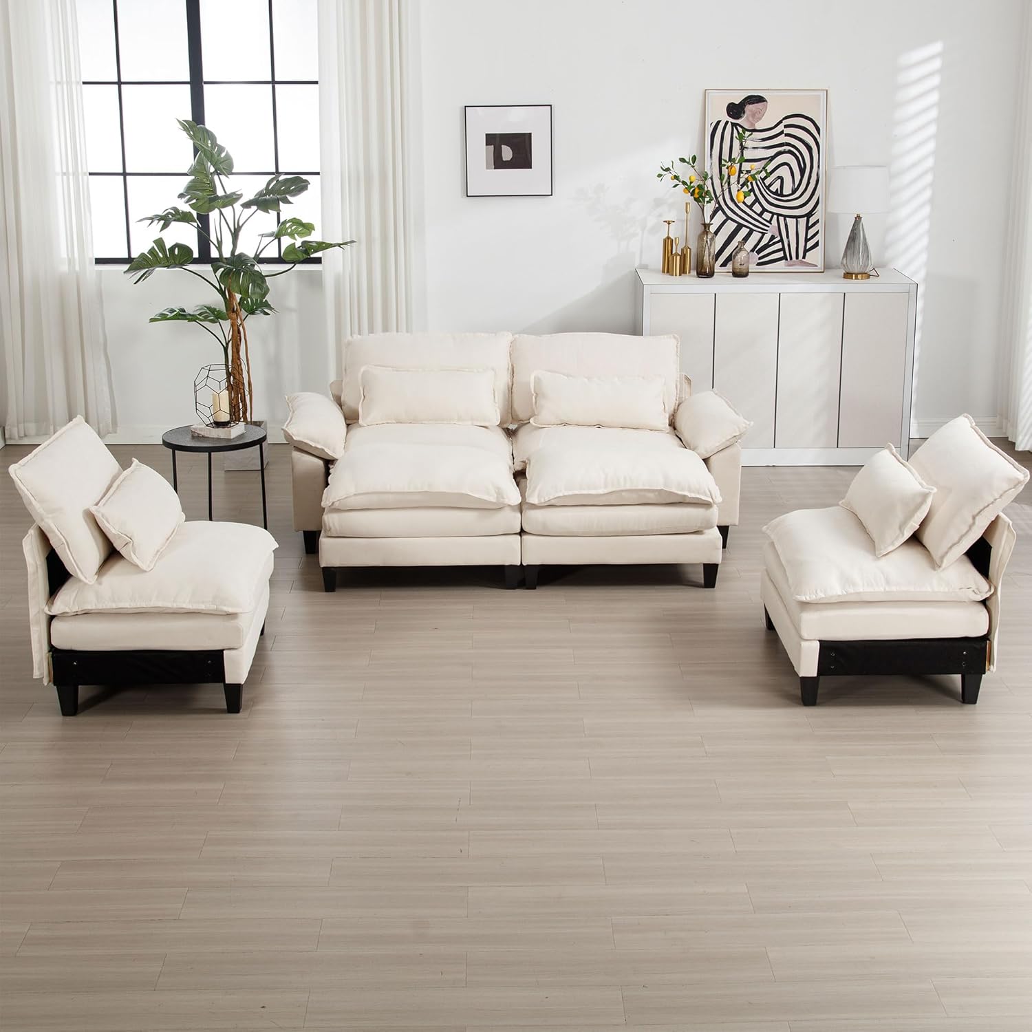 EMKK 154 Großes modulares Sofa, Ice Velvet Große U-förmige Couch, bequemes, gepolstertes 4-Sitzer-Sofa mit 2 Ottomanen, 4 Lendenkissen, Tiefsitzsofa für Wohnzimmer, bequeme Cloud-Sofas