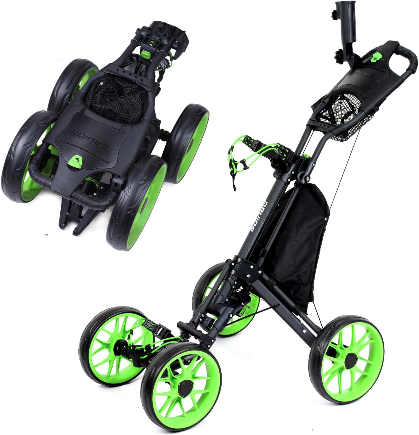 DRUIDS 4 Wheels Golf Pull Cart : Upright Golf Push Cart, Light Golf Roller Cart with Brake, Quick Fold Self Push Hand Cart Golf with Cup, Umbrella Holder, Cooler · v3
