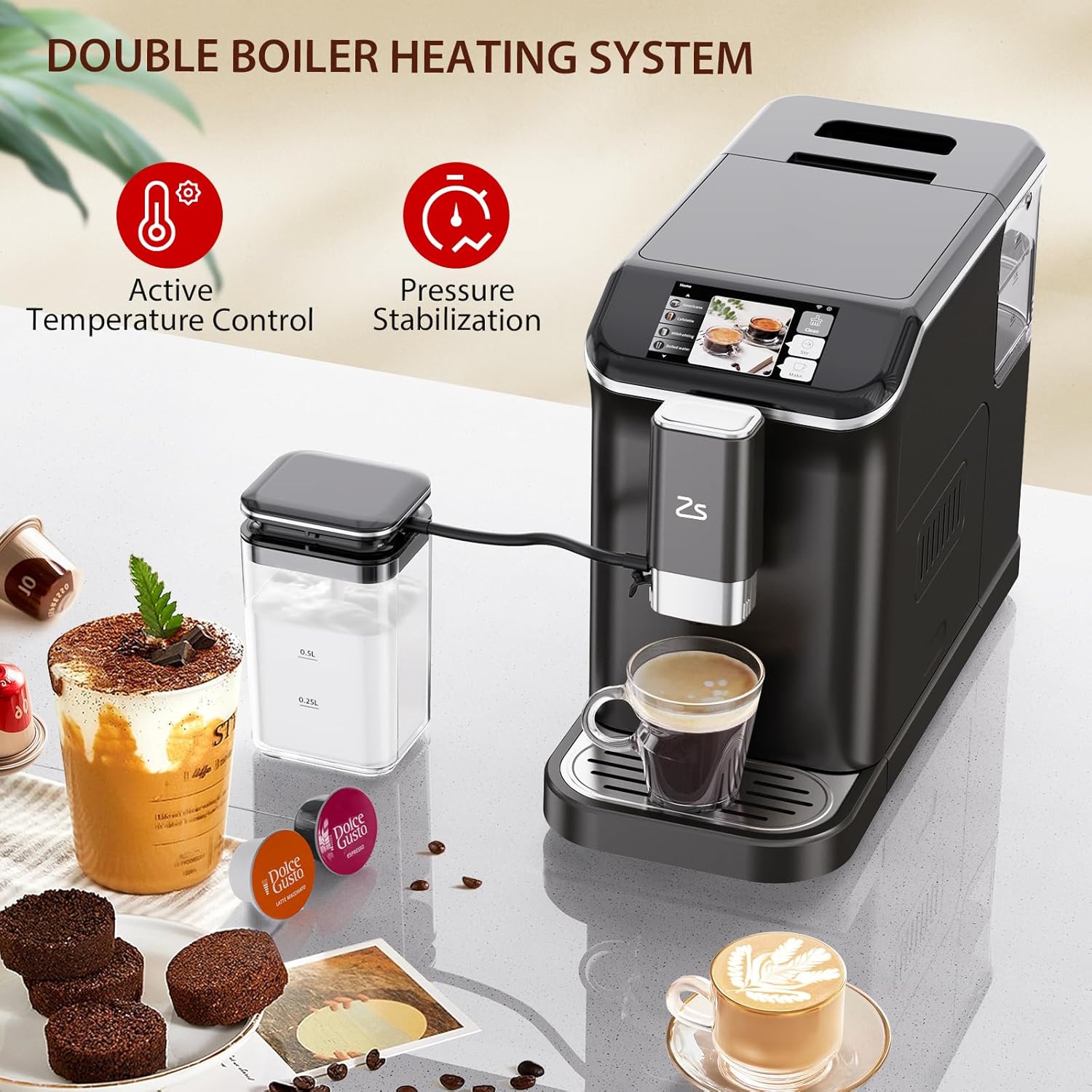 เครื่องชงกาแฟเอสเพรสโซอัตโนมัติ Zstar พร้อมเครื่องตีฟองนมอัตโนมัติ เครื่องบดในตัว กาแฟ 7 ชนิด จอสัมผัสสี เครื่องชงกาแฟเอสเพรสโซสำหรับบาริสต้าที่บ้าน