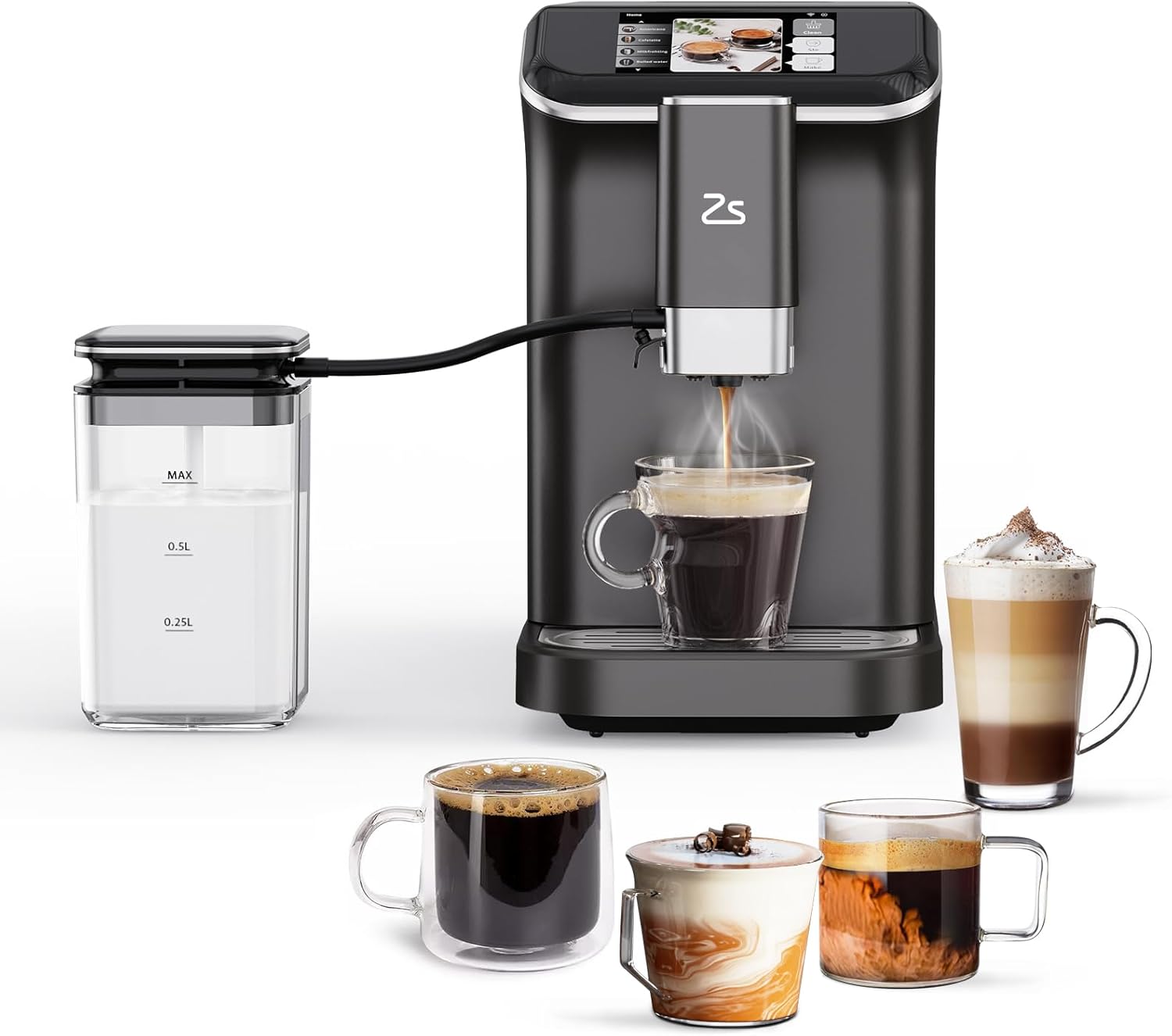 เครื่องชงกาแฟเอสเพรสโซอัตโนมัติ Zstar พร้อมเครื่องตีฟองนมอัตโนมัติ เครื่องบดในตัว กาแฟ 7 ชนิด จอสัมผัสสี เครื่องชงกาแฟเอสเพรสโซสำหรับบาริสต้าที่บ้าน