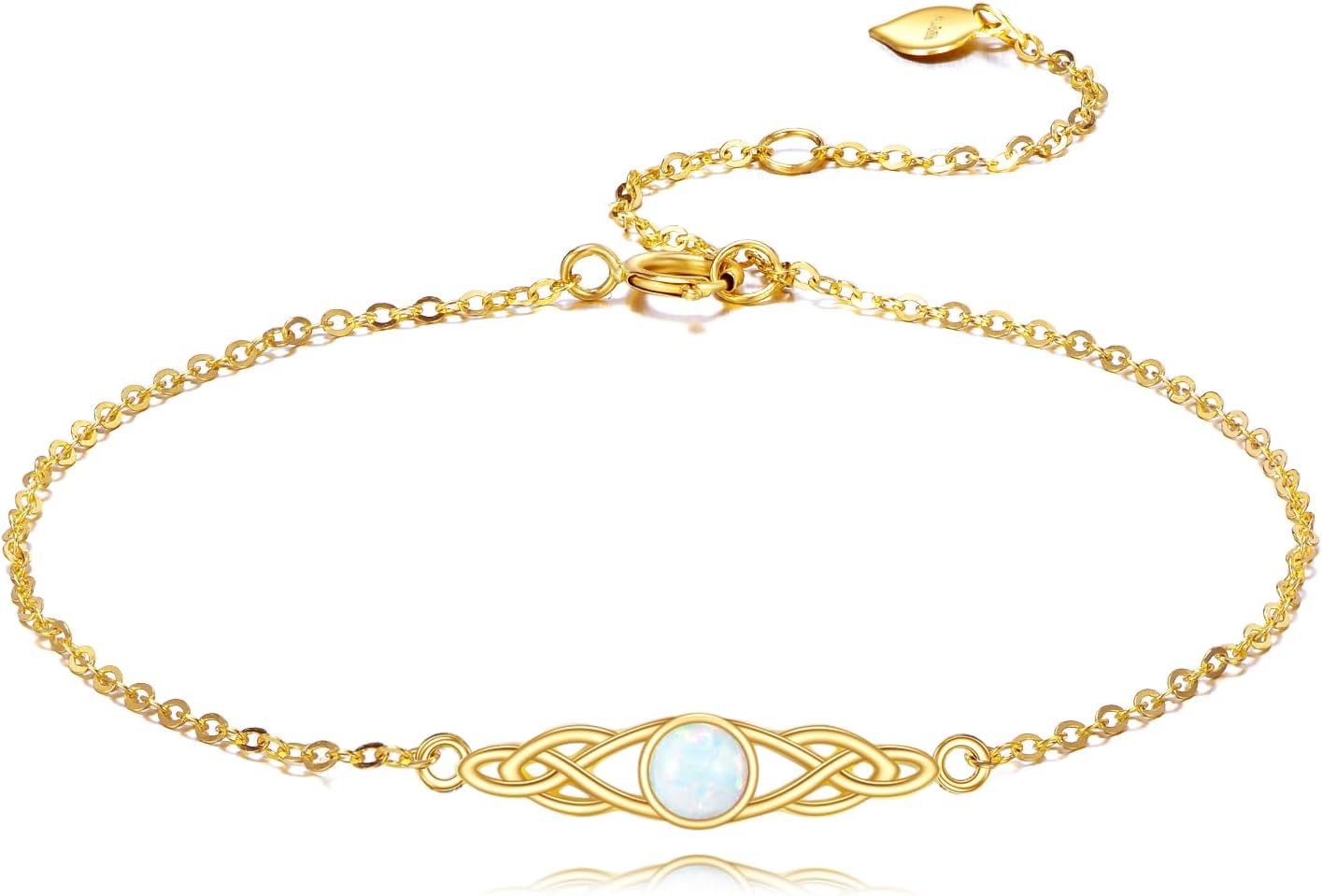 Vòng tay nút thắt Celtic bằng vàng 14K DOVRAN dành cho phụ nữ Vòng tay Opal vàng nguyên khối Trang sức Viking bằng vàng thật dành cho cô ấy