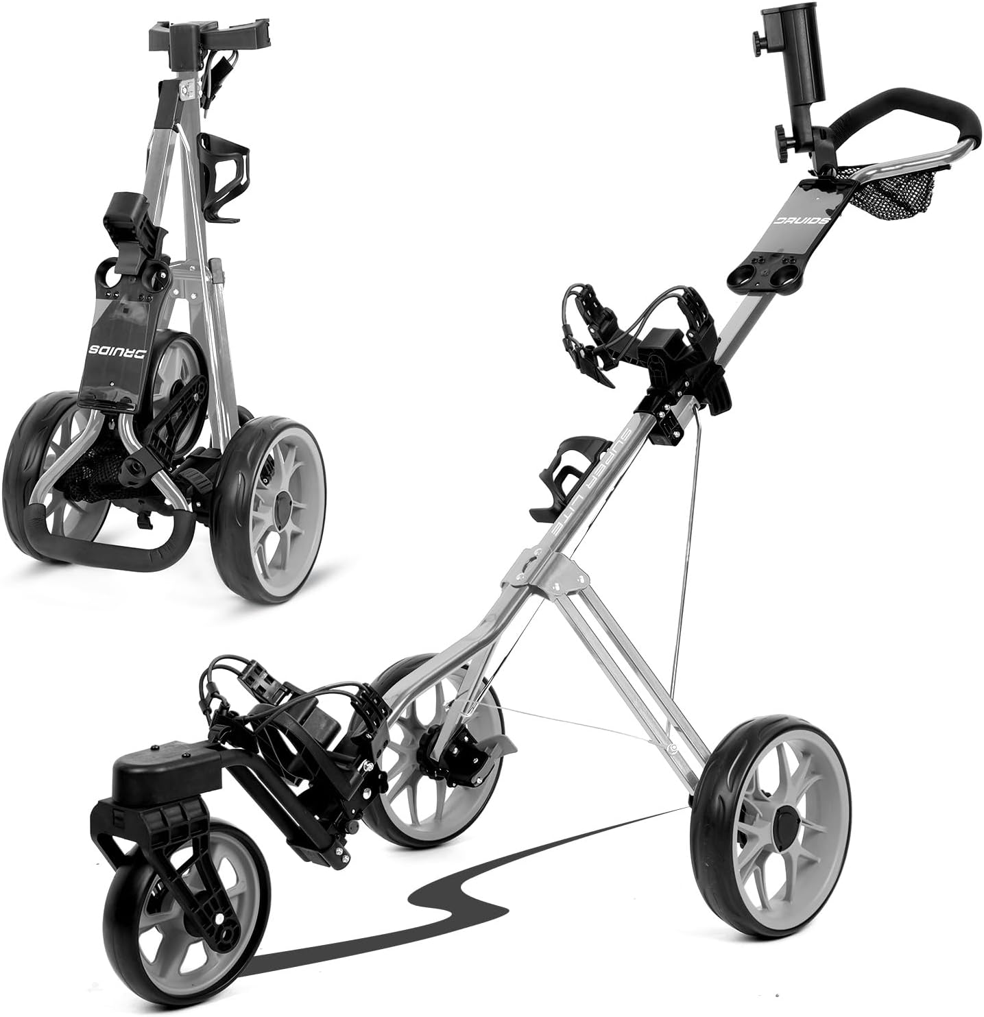 DRUIDS Golf 360 Push Cart : Light Weight Swivel Golf Cart with Umbrella Cup Holder,3 Wheel Walking Golf Cart with Brake, Fold up Golf Caddy, Portable Golf Rolling Cart · v5