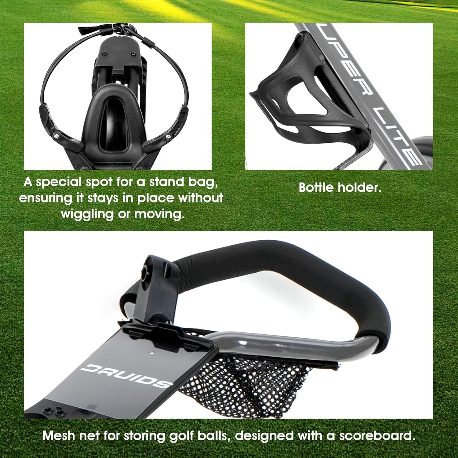 DRUIDS Golf 360 Push Cart : Light Weight Swivel Golf Cart with Umbrella Cup Holder,3 Wheel Walking Golf Cart with Brake, Fold up Golf Caddy, Portable Golf Rolling Cart · v5