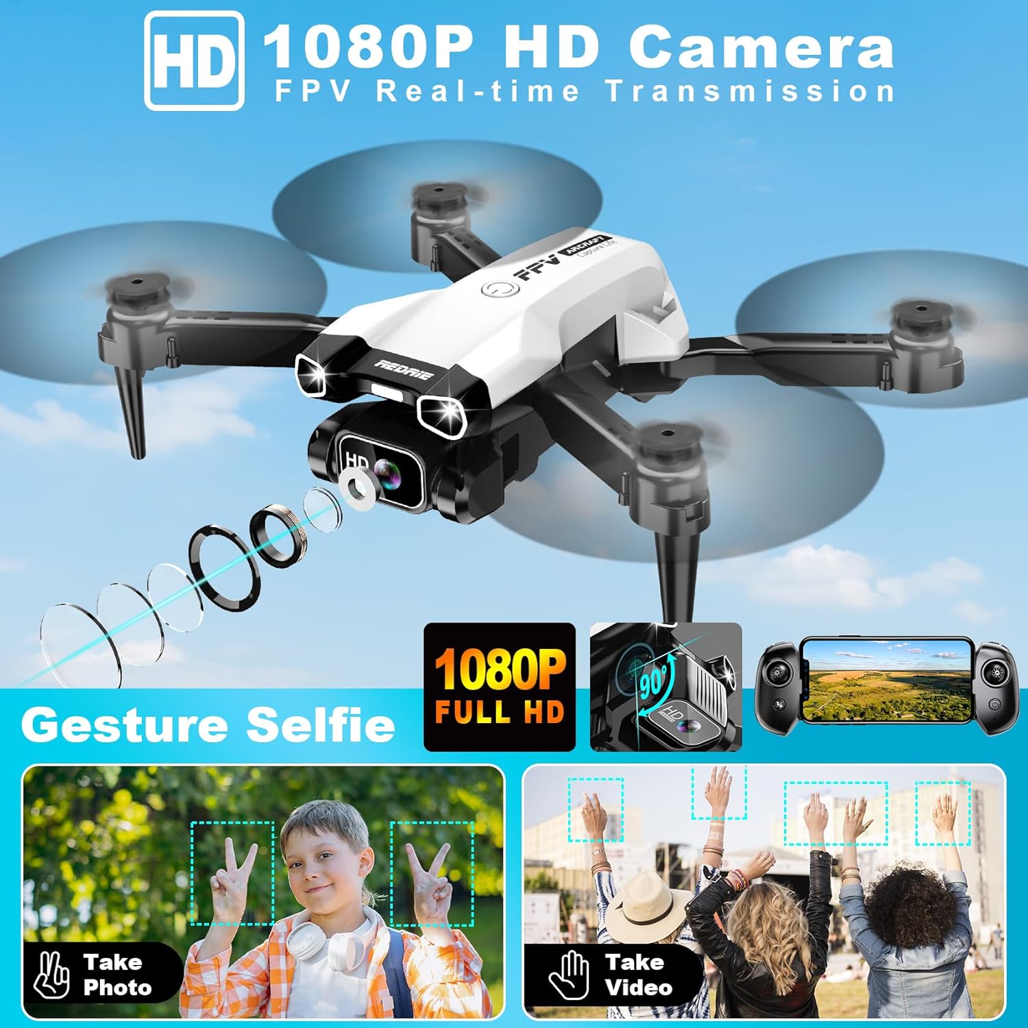 Mini Drone with Camera - Foldable Drone for beginners with 1080P FPV Camera, Upgrade Altitude Hold, Gestures Selfie, Waypoint Fly, Headless Mode, 3D Flip, One Key Start, 3 Speed Mode, 2 Batteries · v4