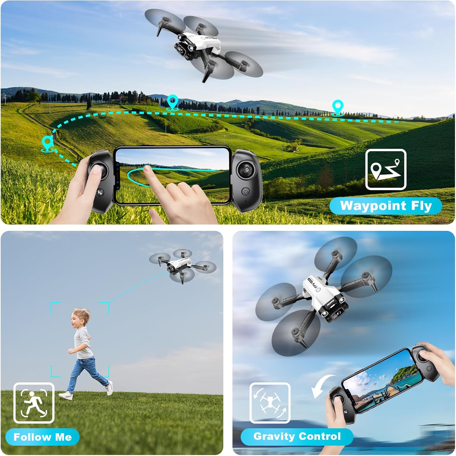 Mini Drone with Camera - Foldable Drone for beginners with 1080P FPV Camera, Upgrade Altitude Hold, Gestures Selfie, Waypoint Fly, Headless Mode, 3D Flip, One Key Start, 3 Speed Mode, 2 Batteries · v4