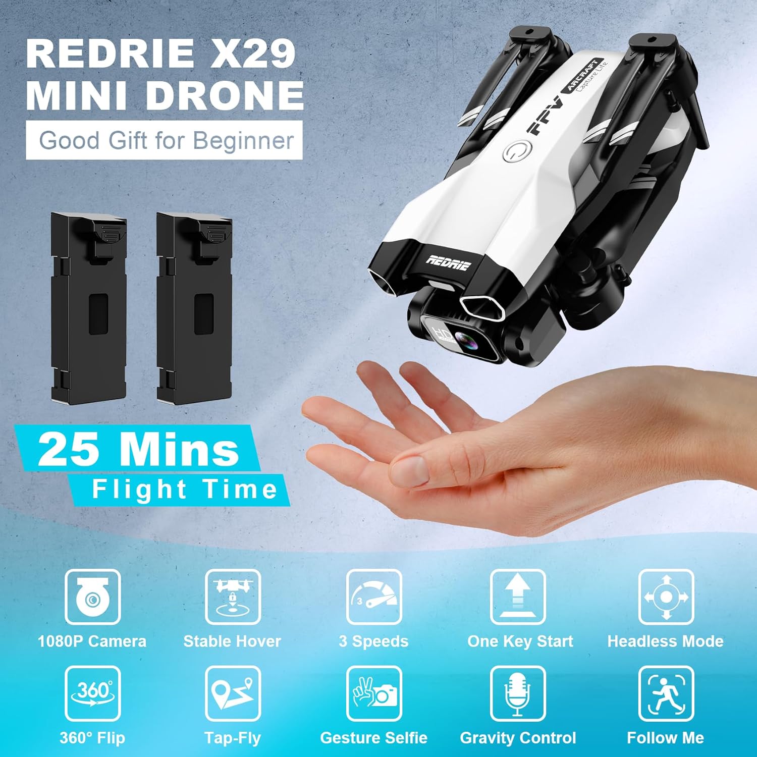 Mini Drone with Camera - Foldable Drone for beginners with 1080P FPV Camera, Upgrade Altitude Hold, Gestures Selfie, Waypoint Fly, Headless Mode, 3D Flip, One Key Start, 3 Speed Mode, 2 Batteries · v4