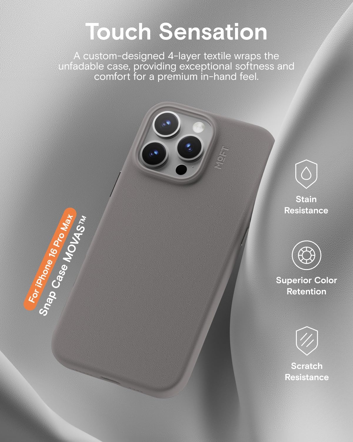 MOFT Snap Case MOVAS™ for iPhone 16 Pro Max Case, Compatible with MagSafe, Magnetic Premium Vegan Leather Phone Case with Smooth Feeling, Enduring Color Minimalist 6.9 inch Protective Case, Taupe