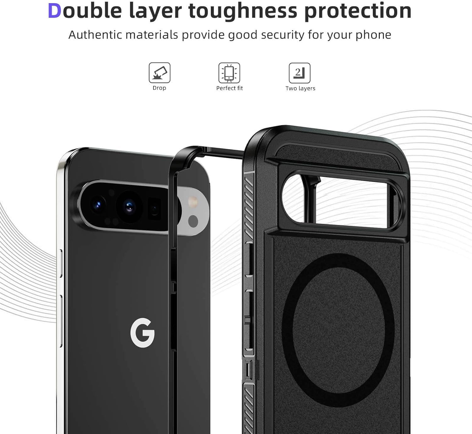 Ốp lưng JanCalm cho Pixel 9/Ốp lưng Pixel 9 Pro, Tương thích với MagSafe, Ốp lưng chống trượt, Ốp lưng điện thoại từ tính chống trầy xước, chống sốc cho Google Pixel 9/9 Pro (Đen)