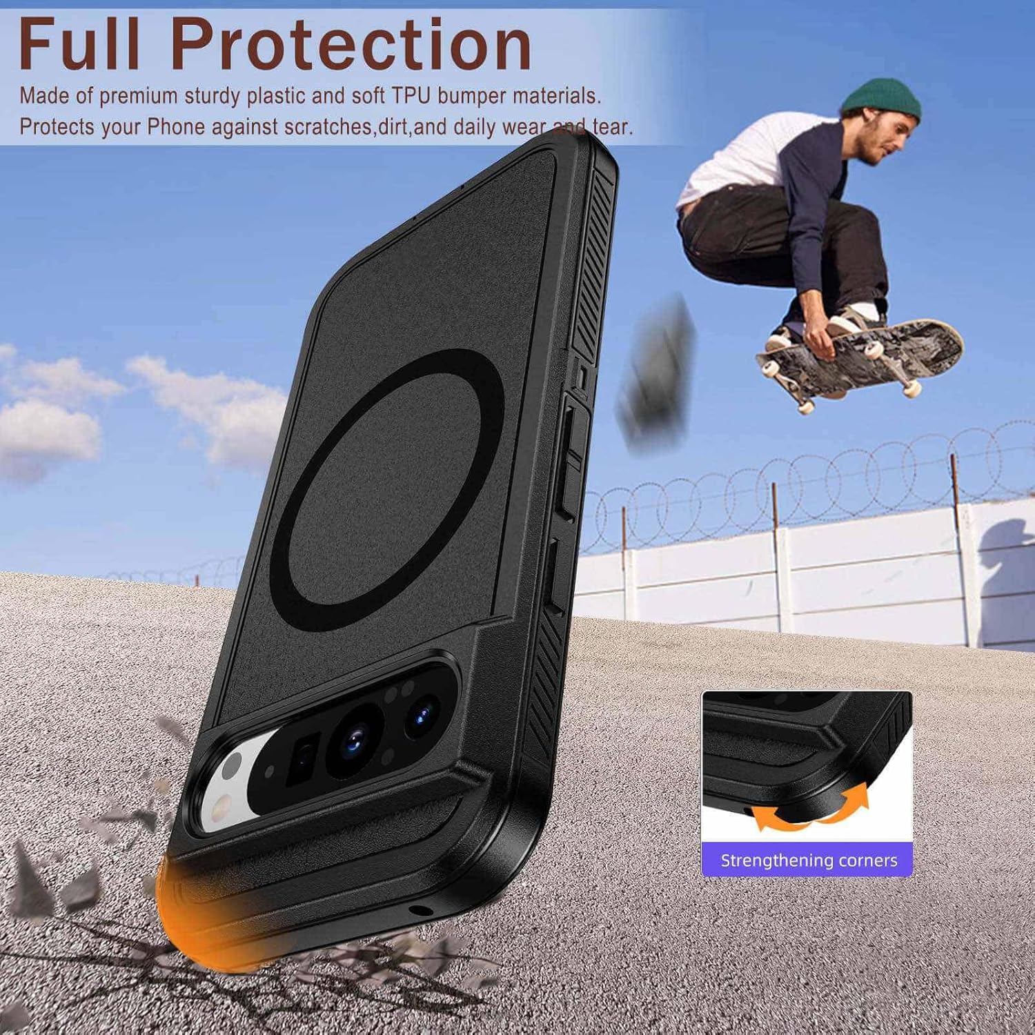 Ốp lưng JanCalm cho Pixel 9/Ốp lưng Pixel 9 Pro, Tương thích với MagSafe, Ốp lưng chống trượt, Ốp lưng điện thoại từ tính chống trầy xước, chống sốc cho Google Pixel 9/9 Pro (Đen)