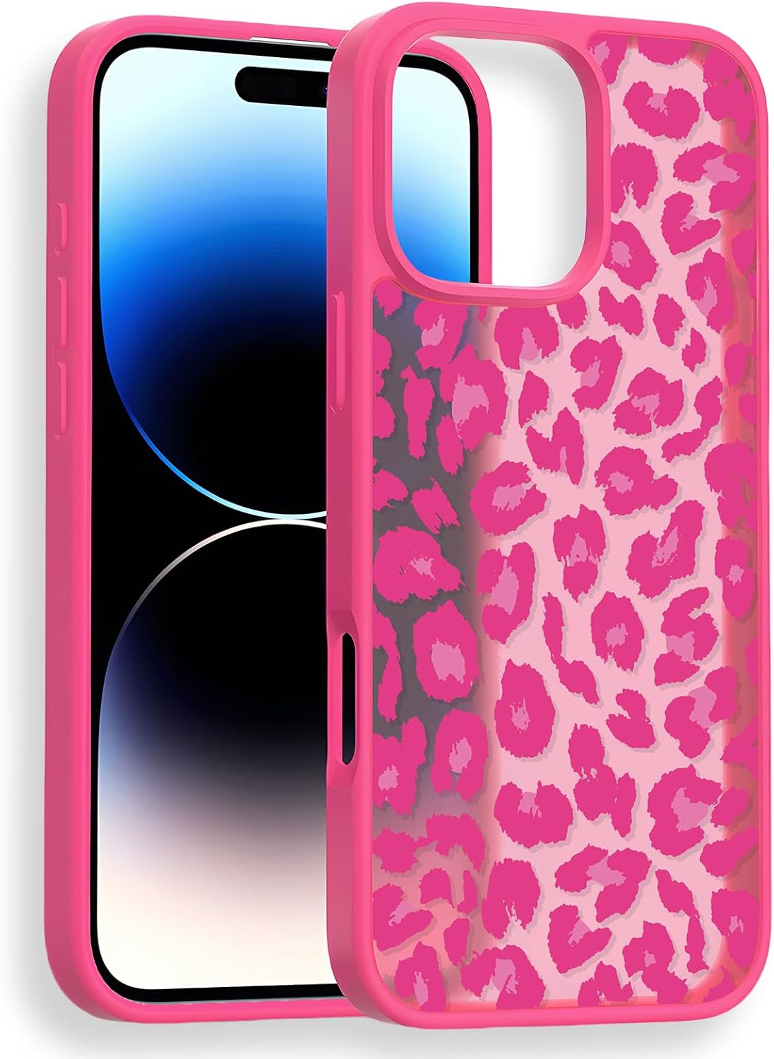 Ốp lưng dễ thương cho iPhone 16 Pro, Ốp lưng bảo vệ chống sốc trong suốt họa tiết da báo Cheetah thẩm mỹ cho nữ và bé gái, màu hồng nóng bỏng