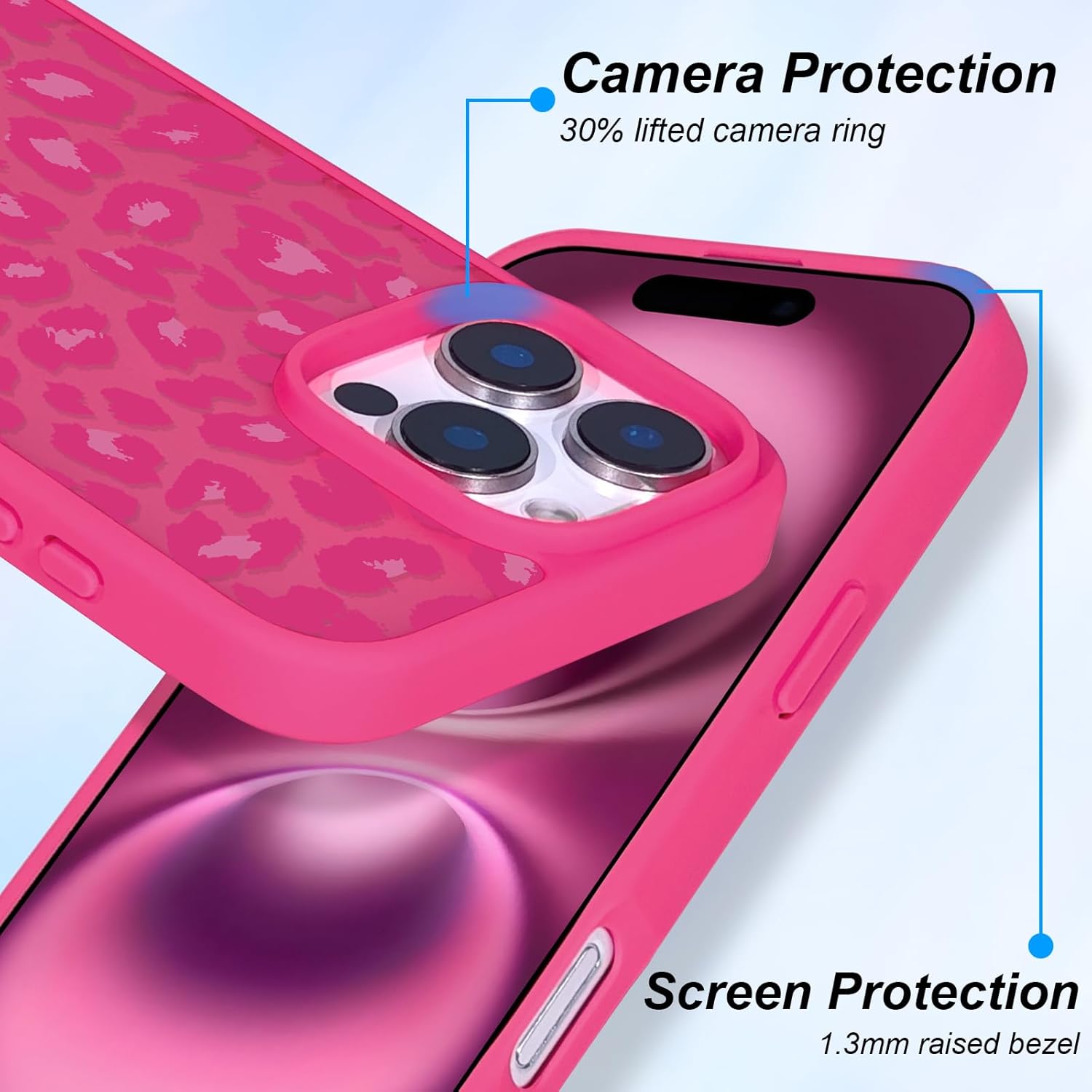 Cute for iPhone 16 Pro Case, Aesthetic Leopard Cheetah Pattern Slim Women Girls Translucent Matte Back Anti-Fingerprint Shockproof Protective Case for iPhone 16 Pro, Hot Pink