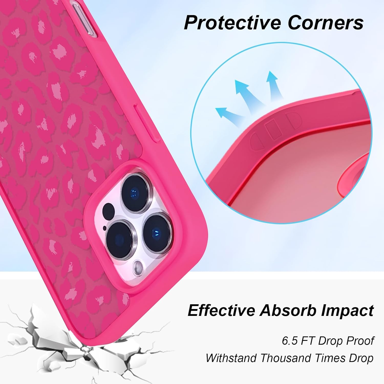 Cute for iPhone 16 Pro Case, Aesthetic Leopard Cheetah Pattern Slim Women Girls Translucent Matte Back Anti-Fingerprint Shockproof Protective Case for iPhone 16 Pro, Hot Pink