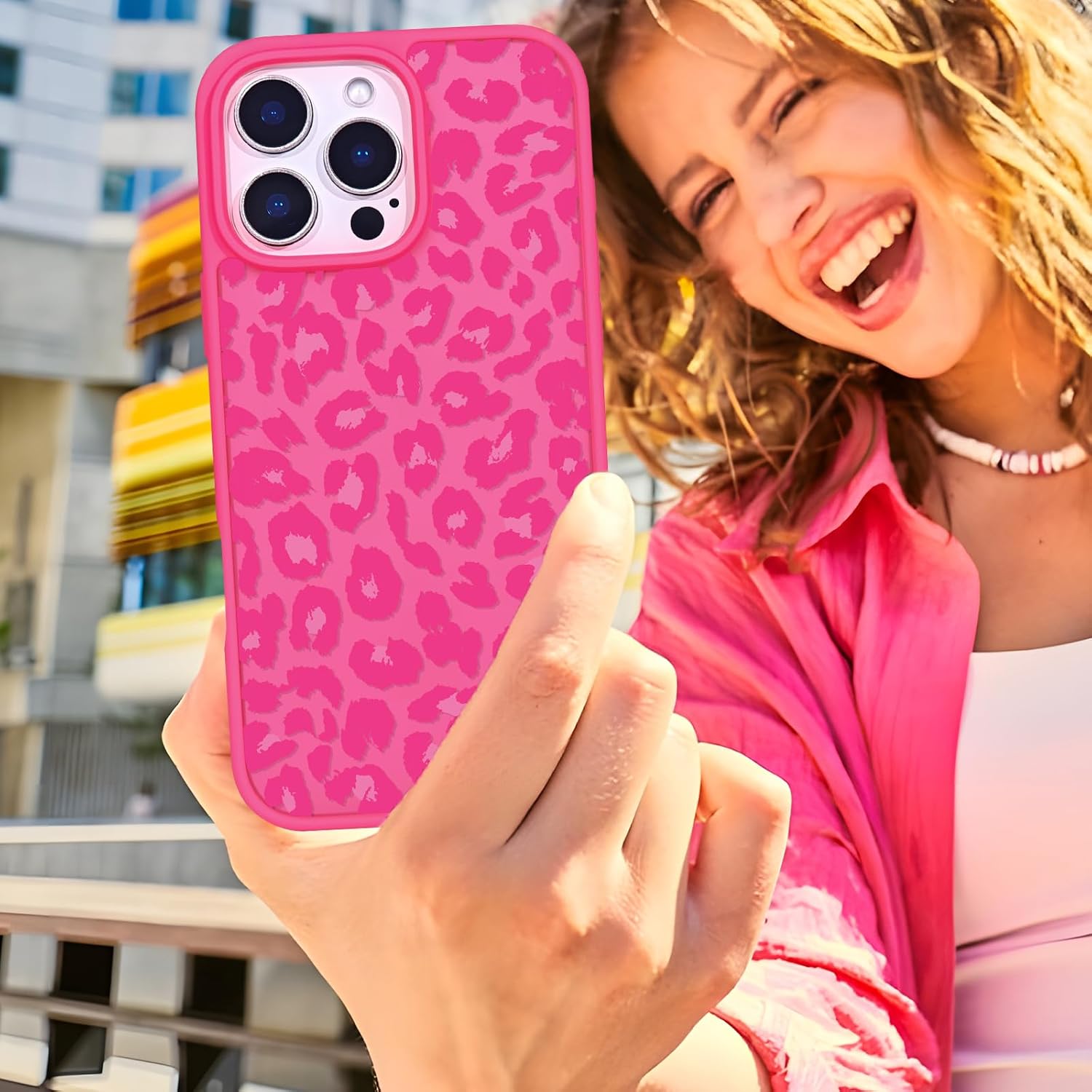 Cute for iPhone 16 Pro Case, Aesthetic Leopard Cheetah Pattern Slim Women Girls Translucent Matte Back Anti-Fingerprint Shockproof Protective Case for iPhone 16 Pro, Hot Pink