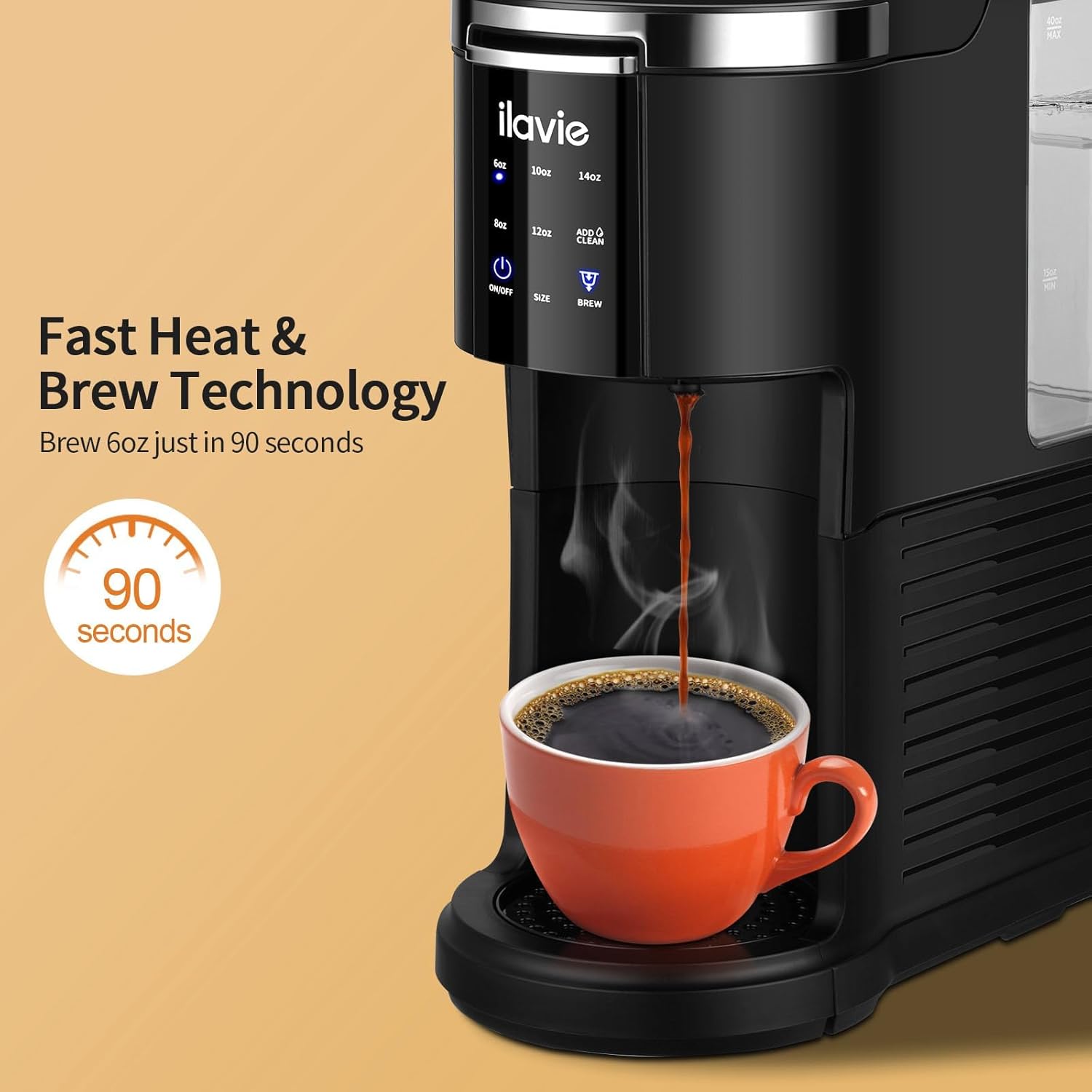 Cafetera 2 en 1 de una sola porción, cafetera K Cup de 40 oz para cápsulas K Cup y café molido, cafetera de una sola taza con 5 tamaños de preparación de hasta 14 oz, cafetera de diseño compacto para viajes