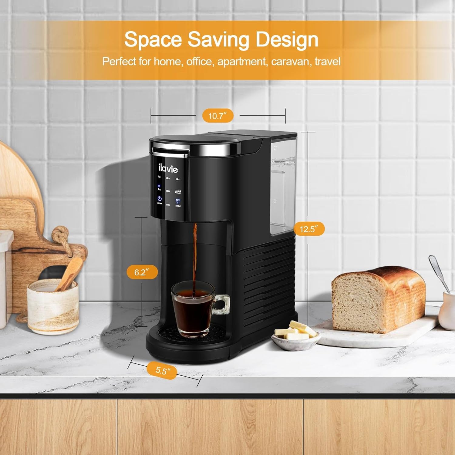 Cafetera 2 en 1 de una sola porción, cafetera K Cup de 40 oz para cápsulas K Cup y café molido, cafetera de una sola taza con 5 tamaños de preparación de hasta 14 oz, cafetera de diseño compacto para viajes