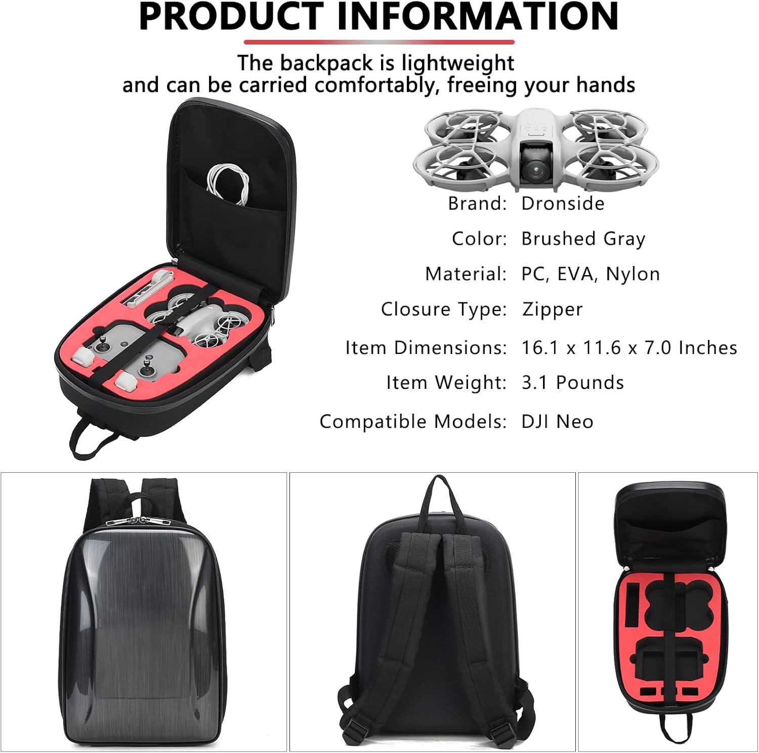 Hard Backpack Case for DJI Neo - Portable Waterproof Hardshell Backpack for DJI Neo Fly More Combo Drone and Accessories · v3