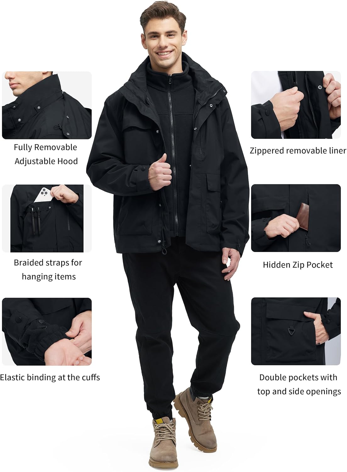 YGREYG 3-in-1-Wintermäntel für Herren, Skijacke, Winter, warme Schneepuffer, wasserdichte Oberbekleidung, Snowboardjacken