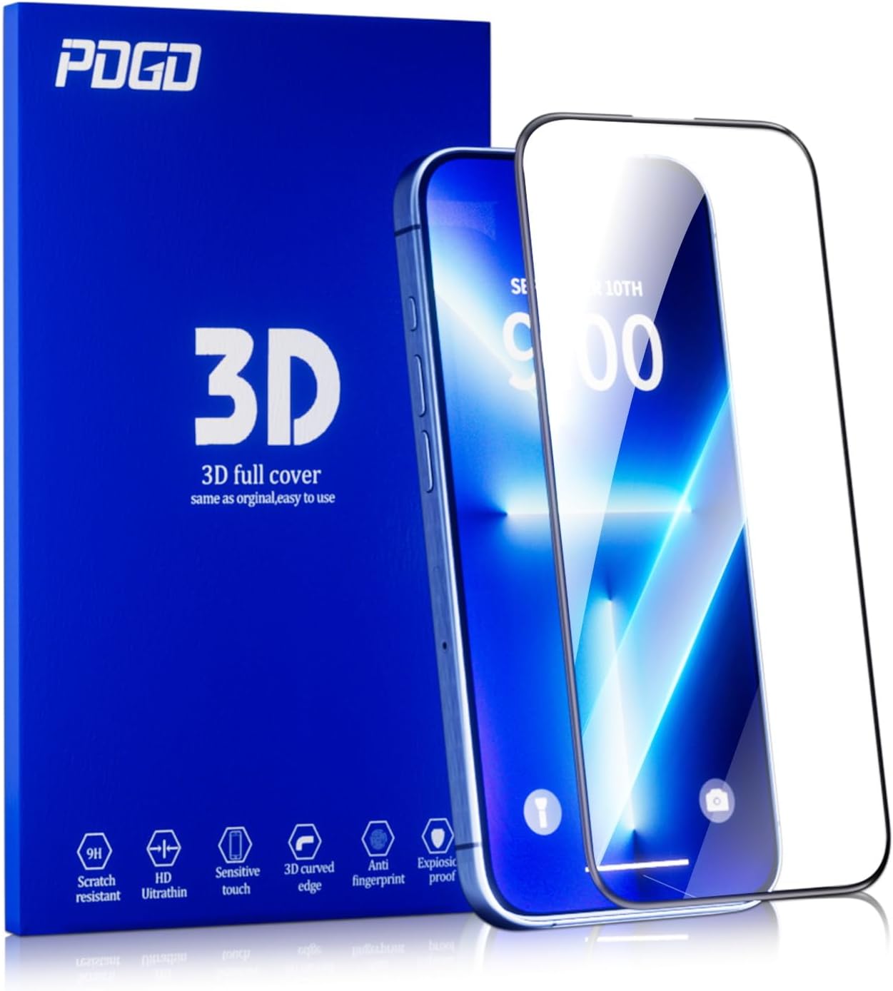 Protecteur d'écran 3D HD pour iPhone 16, protecteur 3D HD en verre trempé, couverture complète de l'écran, installation facile, compatible avec les coques (6,1 pouces)