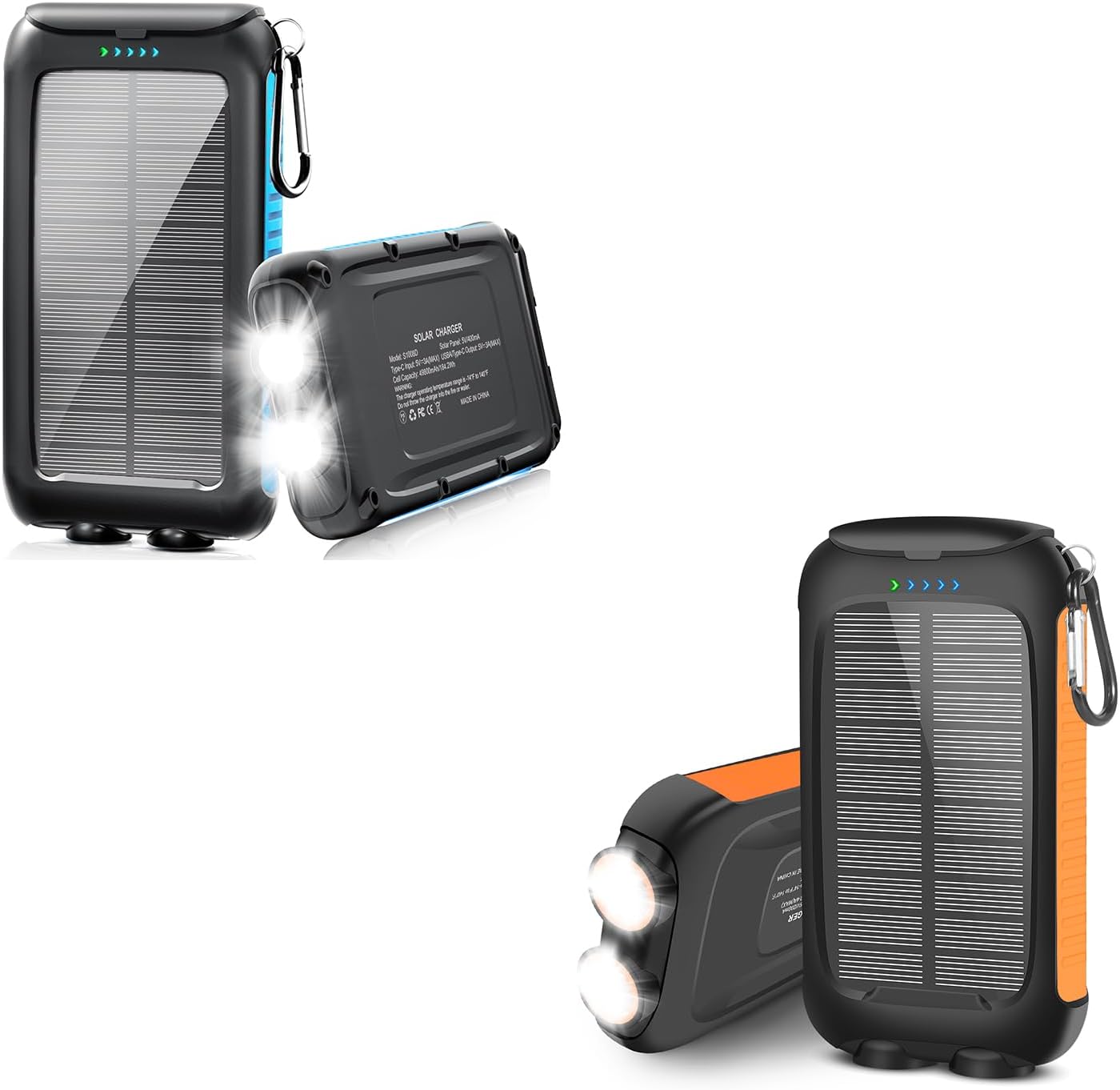 2 Pack Solar Power Bank 49800mAh   Portable Solar Charger 38800mAh with USB-C Port/LED Flashlight for Camping Travel Outdoor Activities · v6
