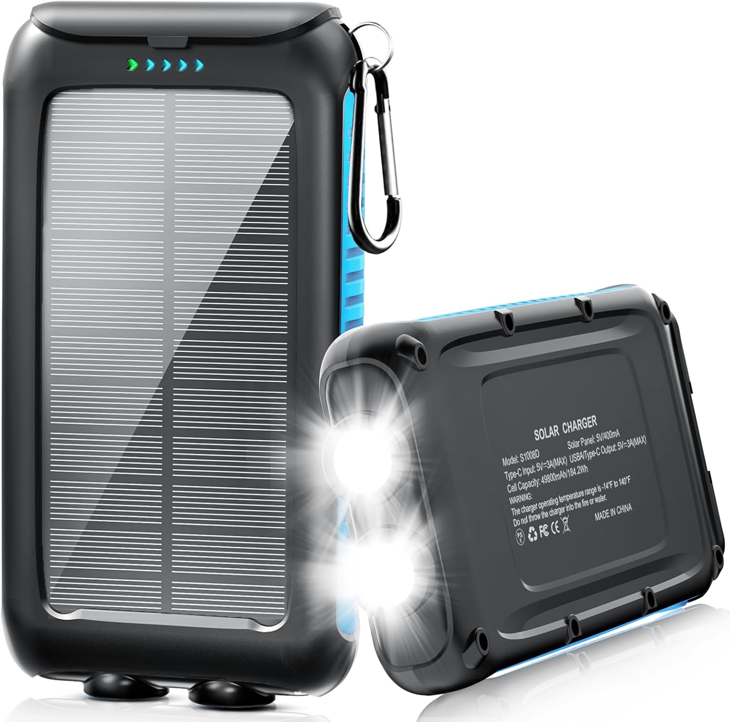 2 Pack Solar Power Bank 49800mAh   Portable Solar Charger 38800mAh with USB-C Port/LED Flashlight for Camping Travel Outdoor Activities · v6