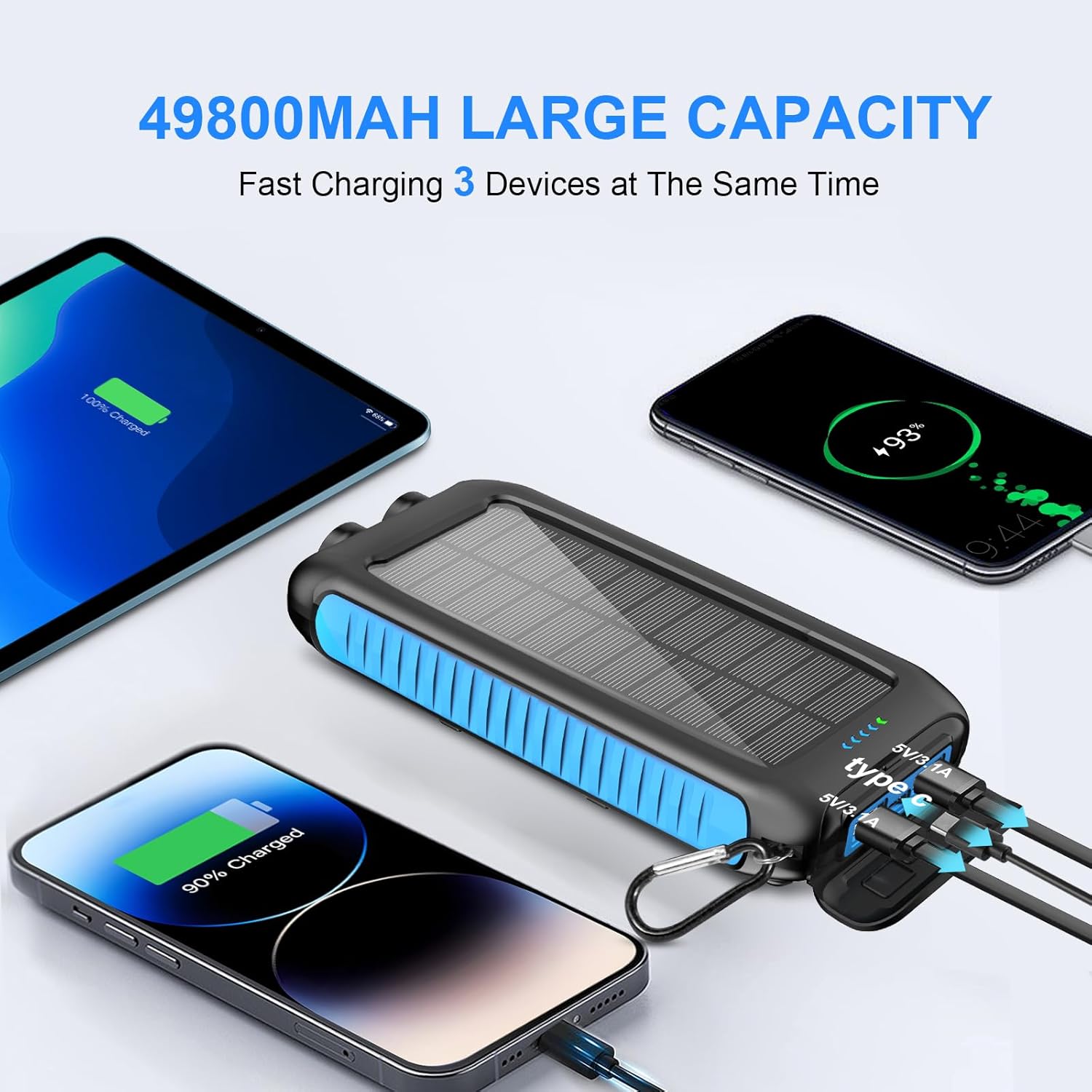 2 Pack Solar Power Bank 49800mAh   Portable Solar Charger 38800mAh with USB-C Port/LED Flashlight for Camping Travel Outdoor Activities · v6