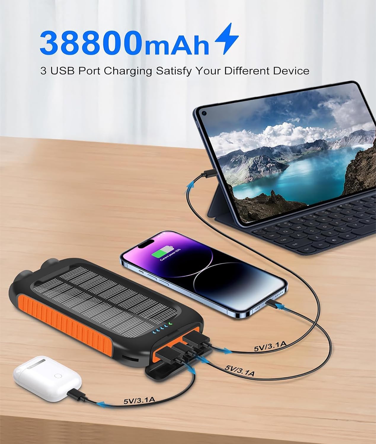 2 Pack Solar Power Bank 49800mAh   Portable Solar Charger 38800mAh with USB-C Port/LED Flashlight for Camping Travel Outdoor Activities · v6