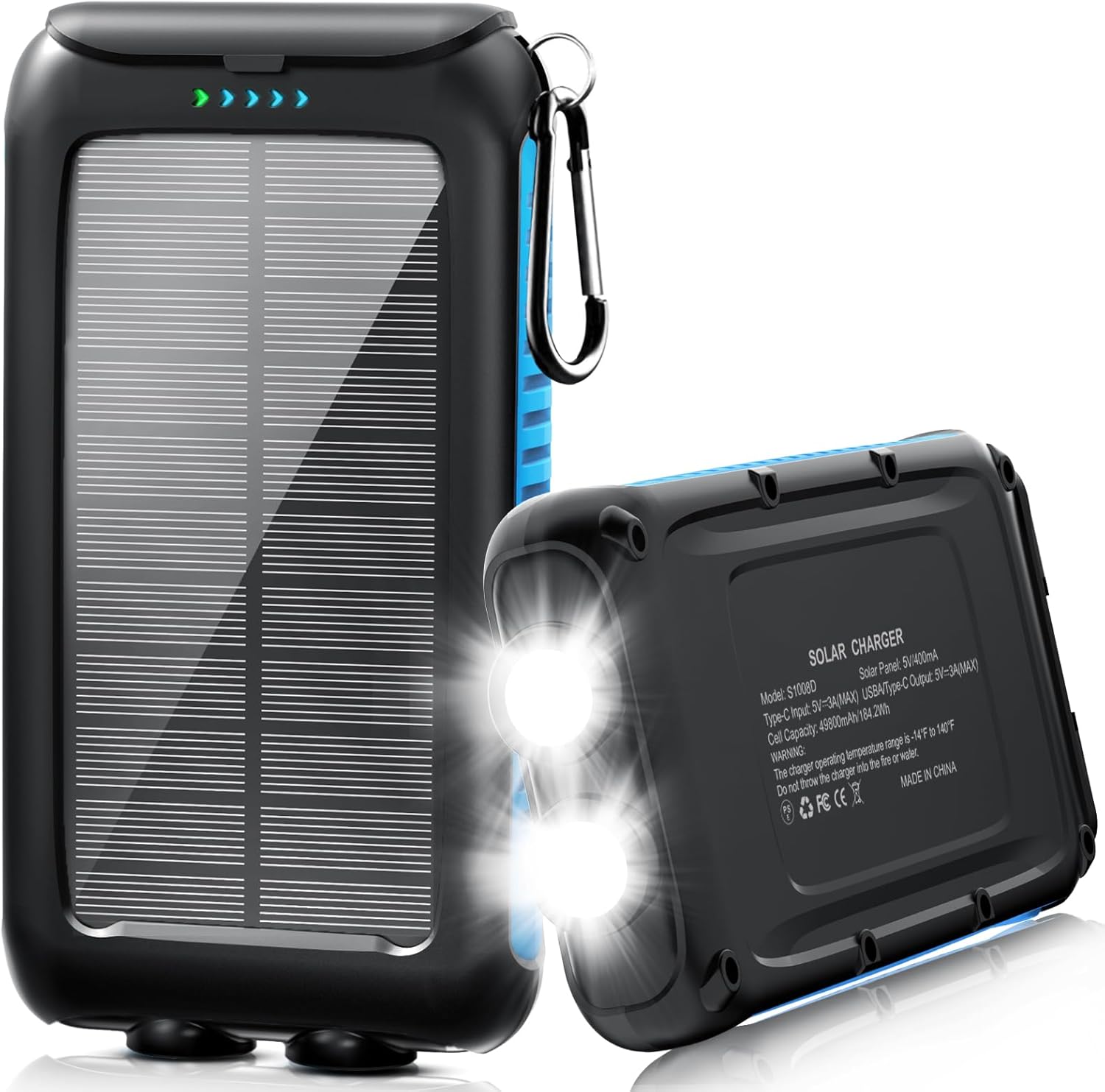2 Pack Solar Power Bank 49800mAh   Portable Solar Charger 38800mAh with USB-C Port/LED Flashlight for Camping Travel Outdoor Activities · v5