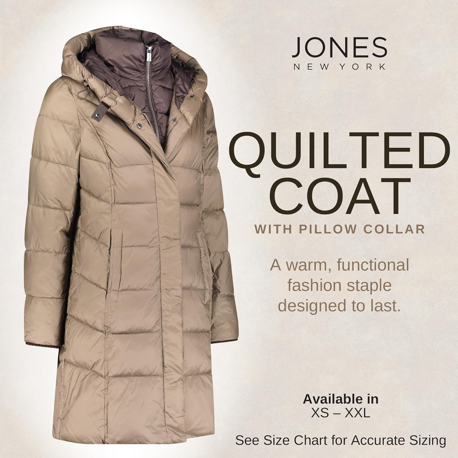 Jones NY Hooded Womens Puffer Jacket with Pillow Collar Bib, Womens Winter Coat, Black · v9