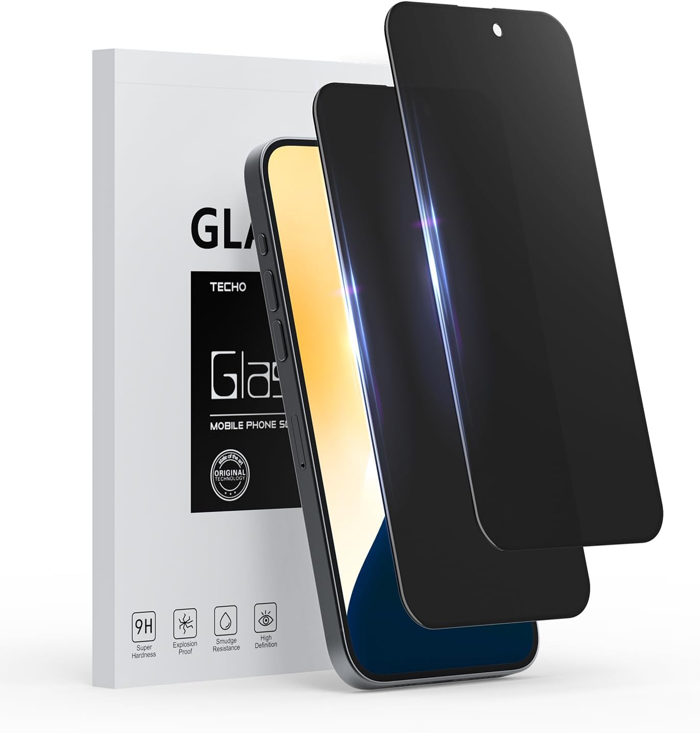 TECHO Privacy Displayschutz für iPhone 16 Pro Max, Hartglasfolie, vollständige Abdeckung von Rand zu Rand, Anti-Spy Private, Härtegrad 9H, 2er-Pack, 6,9 Zoll