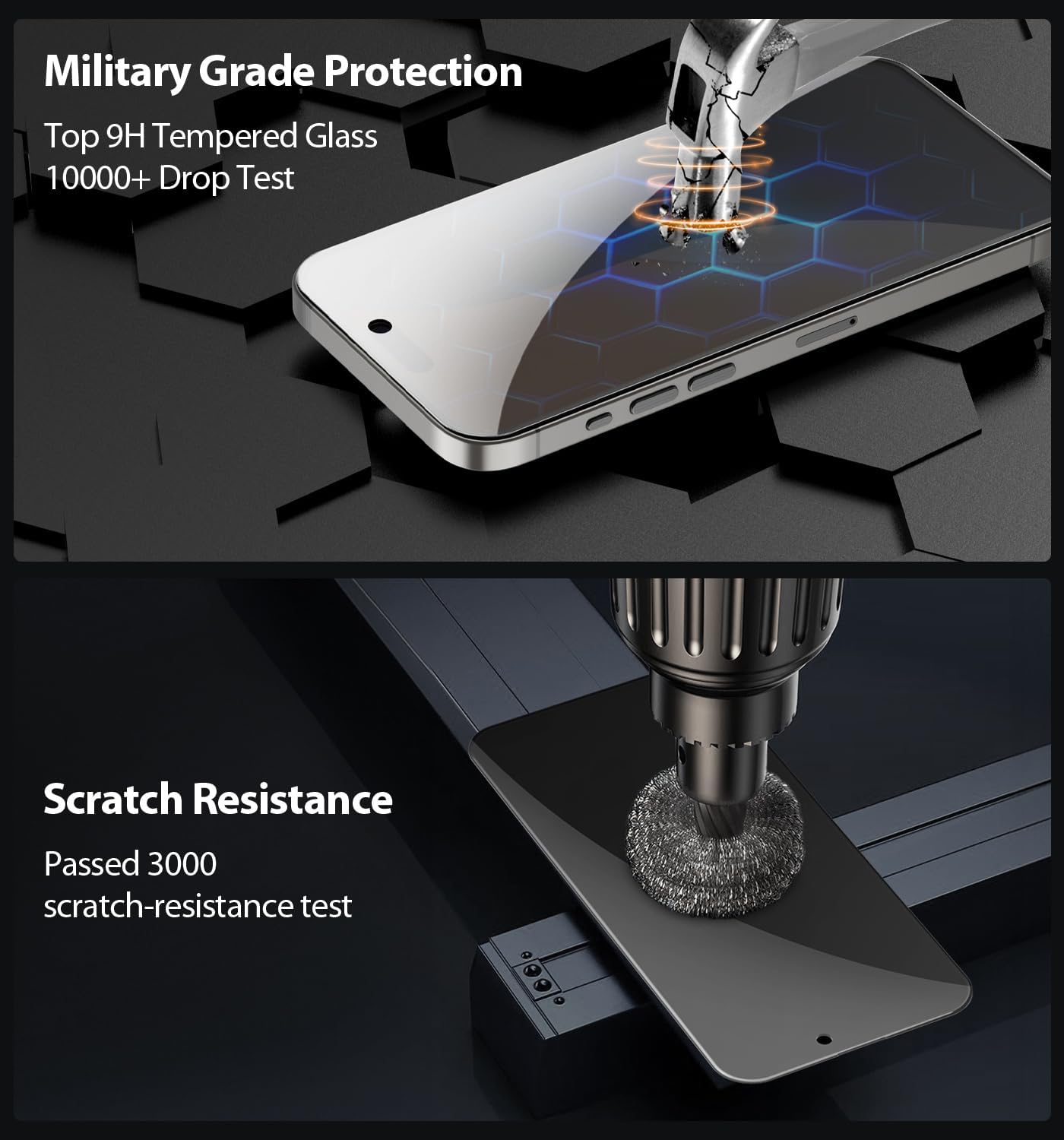 TECHO Privacy Displayschutz für iPhone 16 Pro Max, Hartglasfolie, vollständige Abdeckung von Rand zu Rand, Anti-Spy Private, Härtegrad 9H, 2er-Pack, 6,9 Zoll