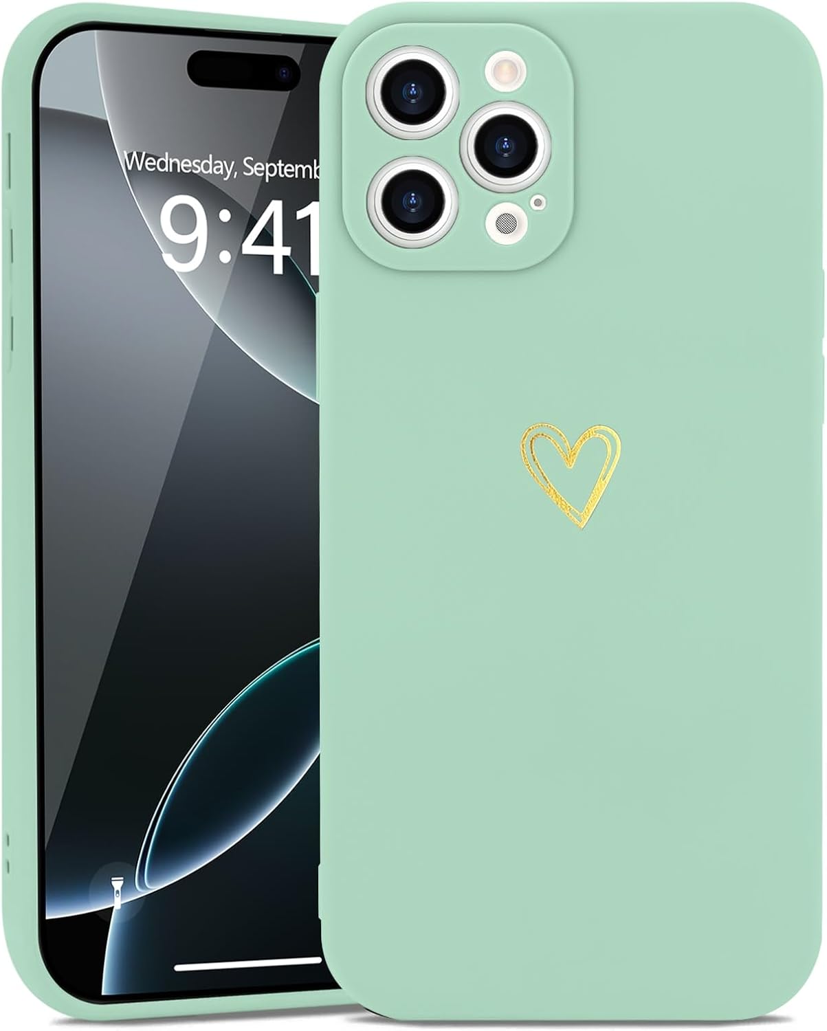 Ốp lưng iPhone 16 Pro Ốp lưng điện thoại chống sốc mỏng dễ thương có hỗ trợ sạc không dây và bảo vệ, màu xanh bạc hà