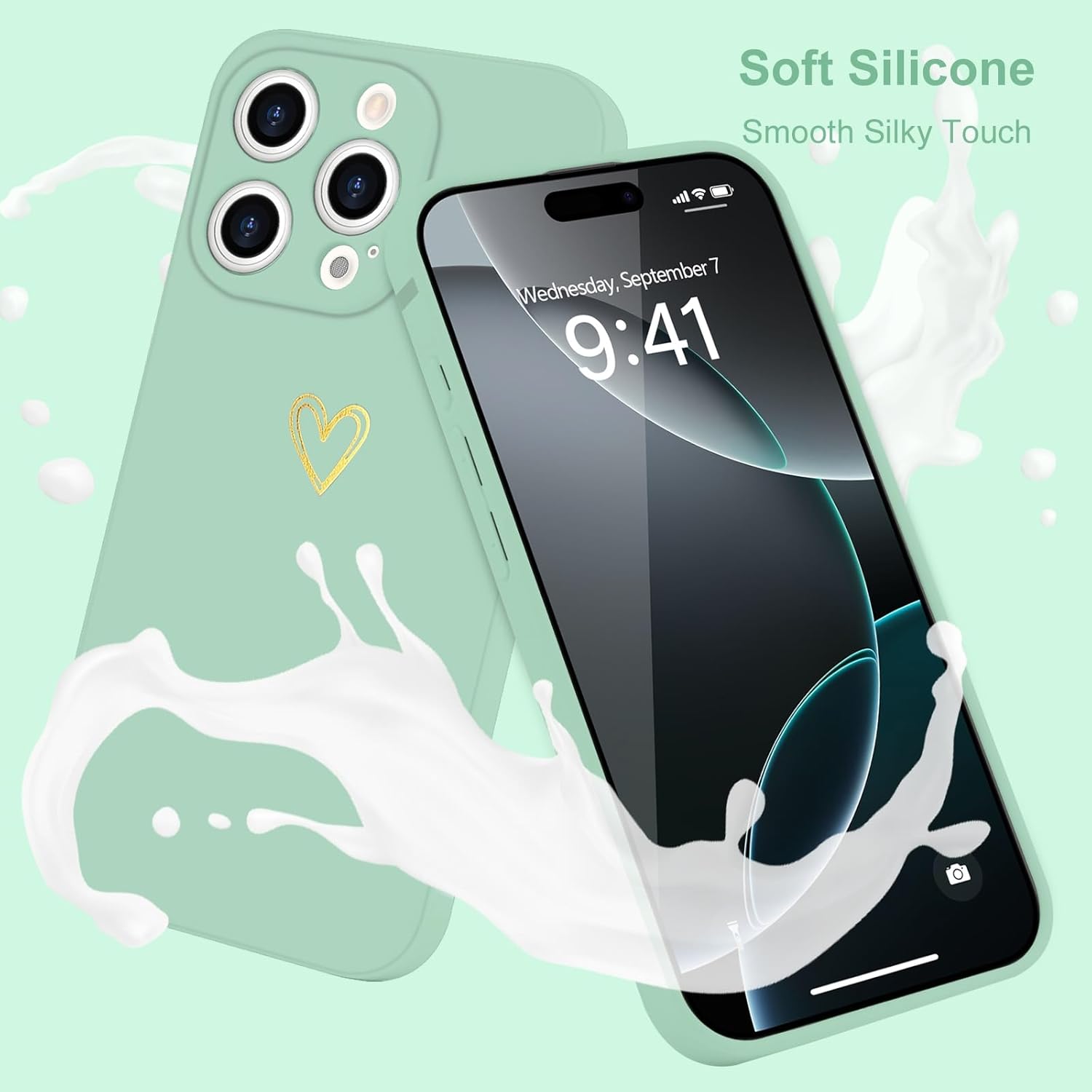 for iPhone 16 Pro Case Cute Slim Shockproof Phone Case with Wireless Charging Support and Protection, Mint Green