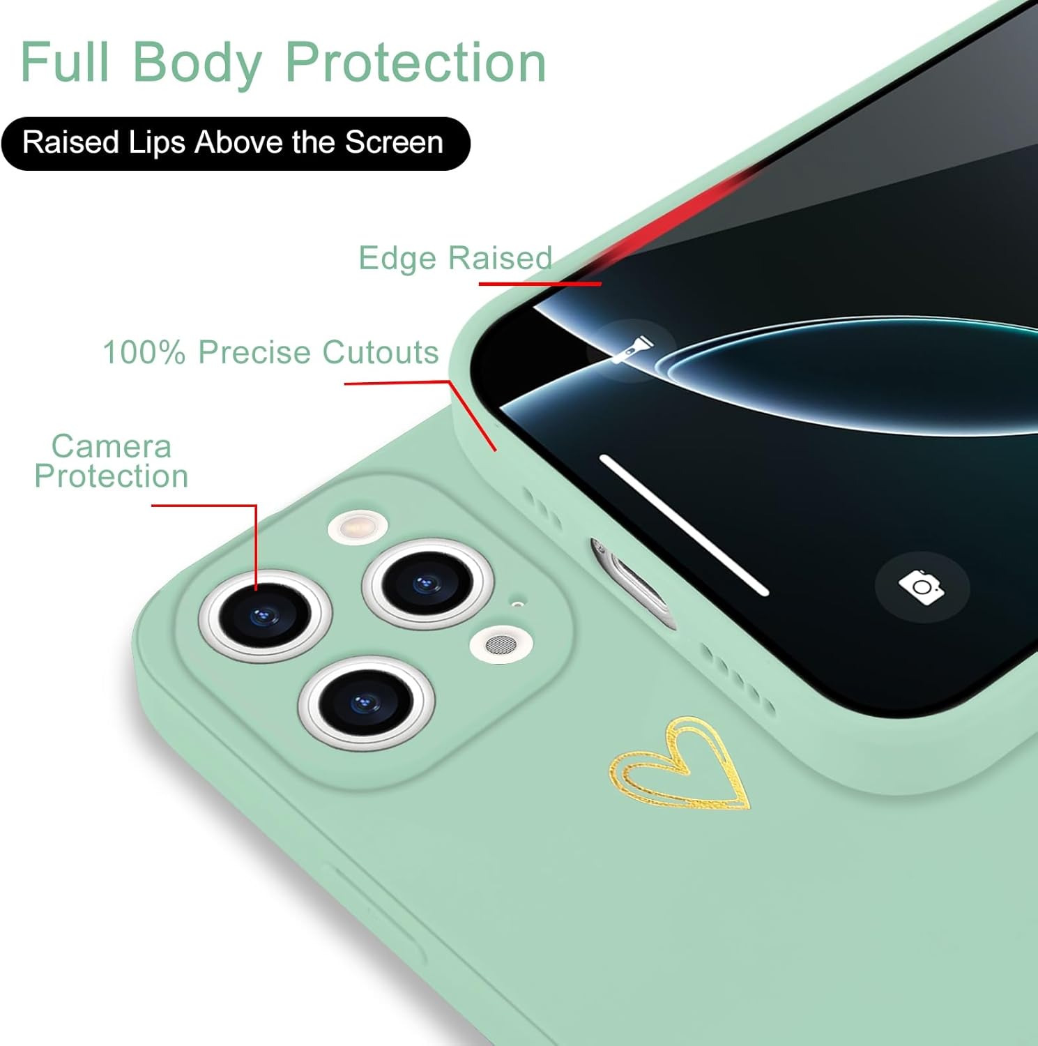 for iPhone 16 Pro Case Cute Slim Shockproof Phone Case with Wireless Charging Support and Protection, Mint Green
